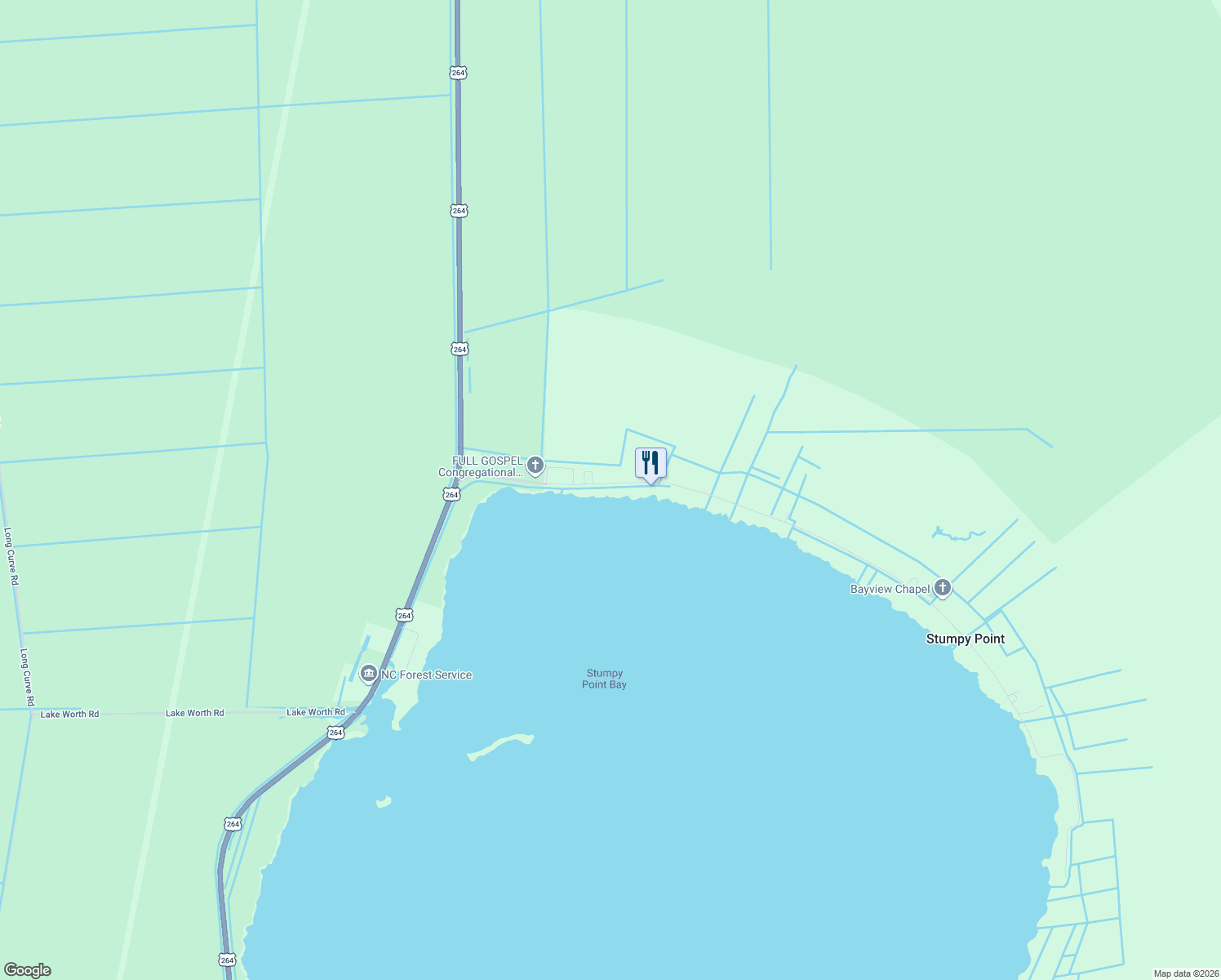 map of restaurants, bars, coffee shops, grocery stores, and more near 123 Bayview Drive in Stumpy Point