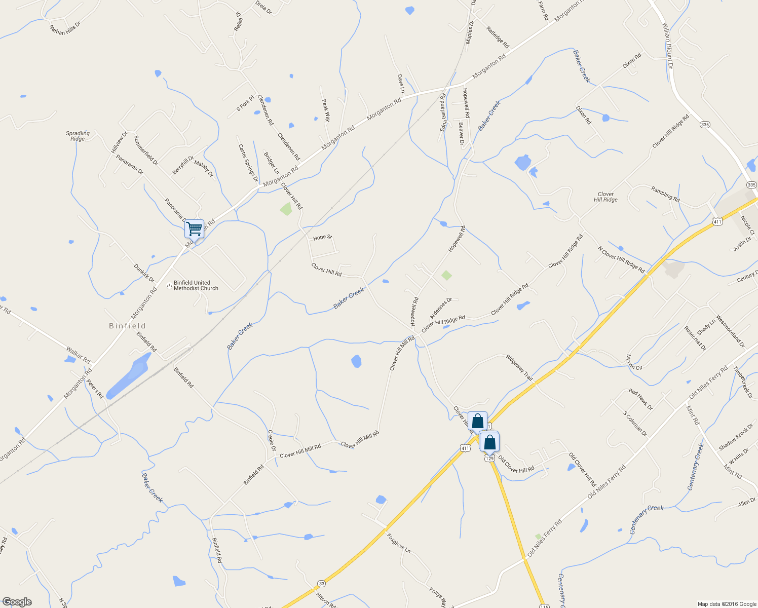 map of restaurants, bars, coffee shops, grocery stores, and more near 505 Clover Hill Road in Maryville