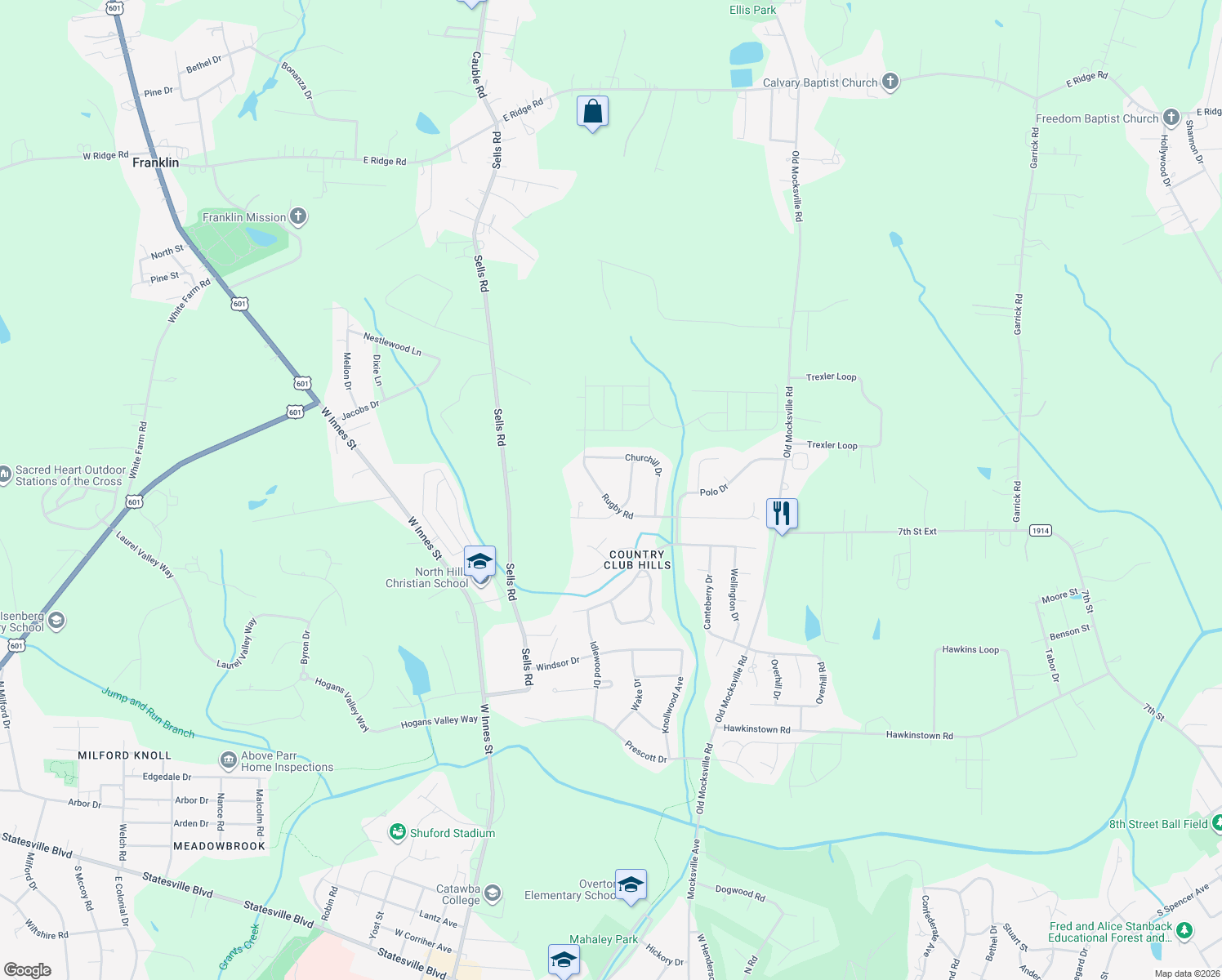 map of restaurants, bars, coffee shops, grocery stores, and more near 410 Rugby Road in Salisbury