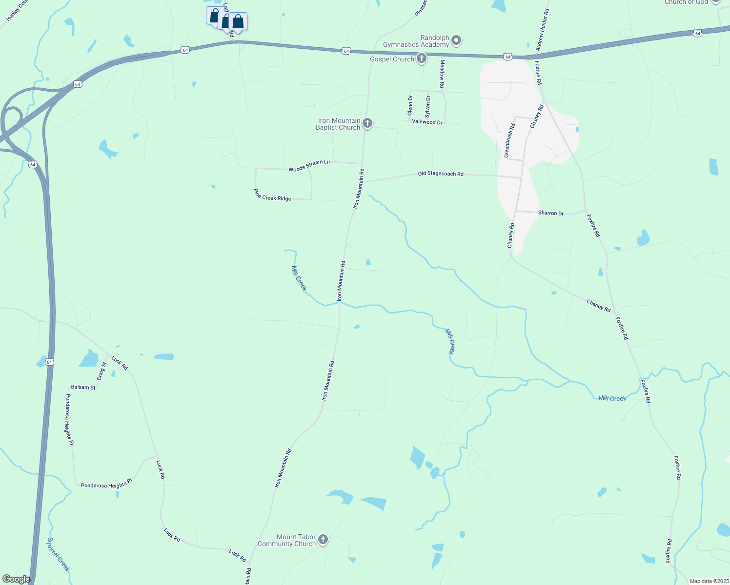 map of restaurants, bars, coffee shops, grocery stores, and more near 2621 Iron Loop Drive in Asheboro