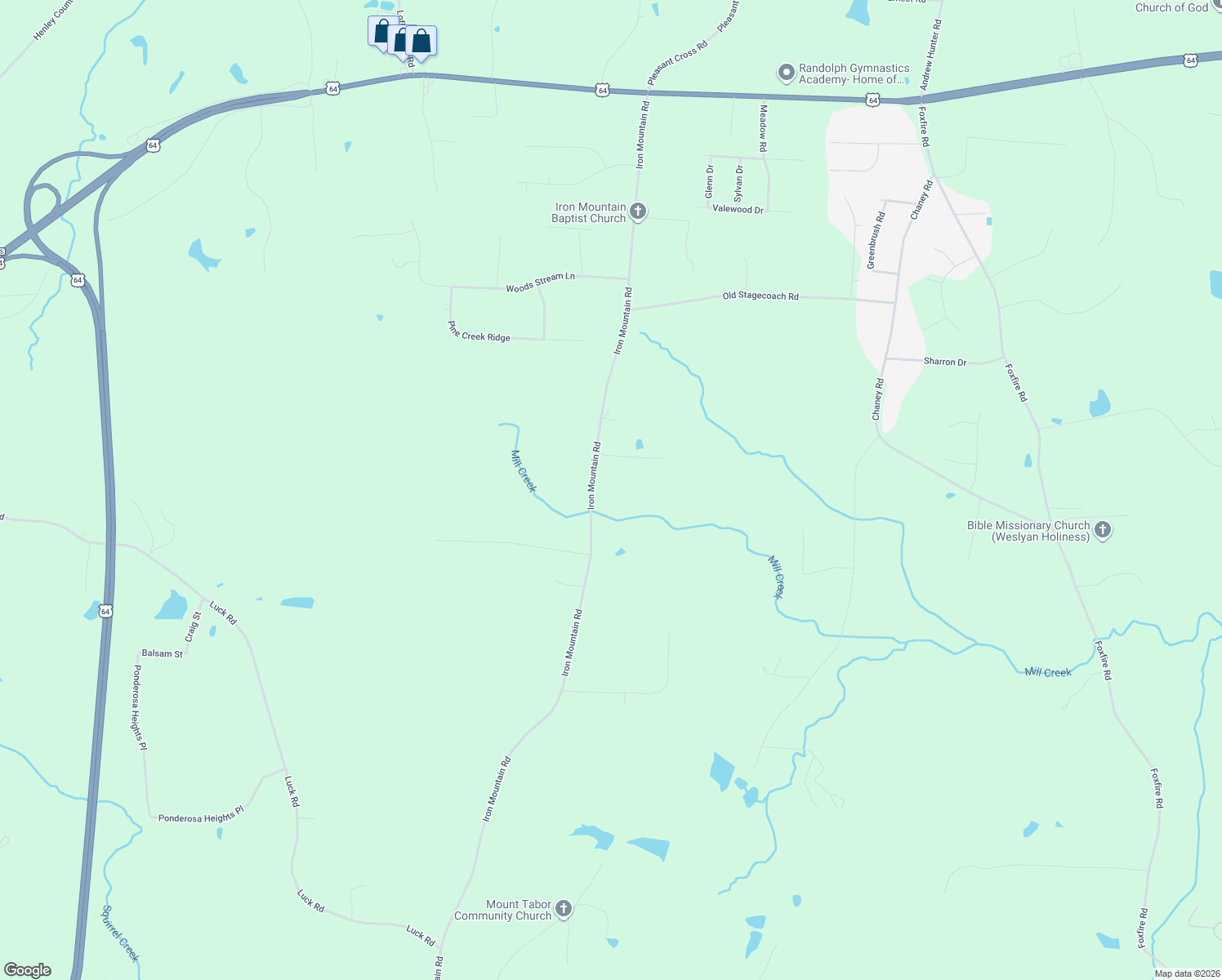 map of restaurants, bars, coffee shops, grocery stores, and more near 2621 Iron Loop Drive in Asheboro
