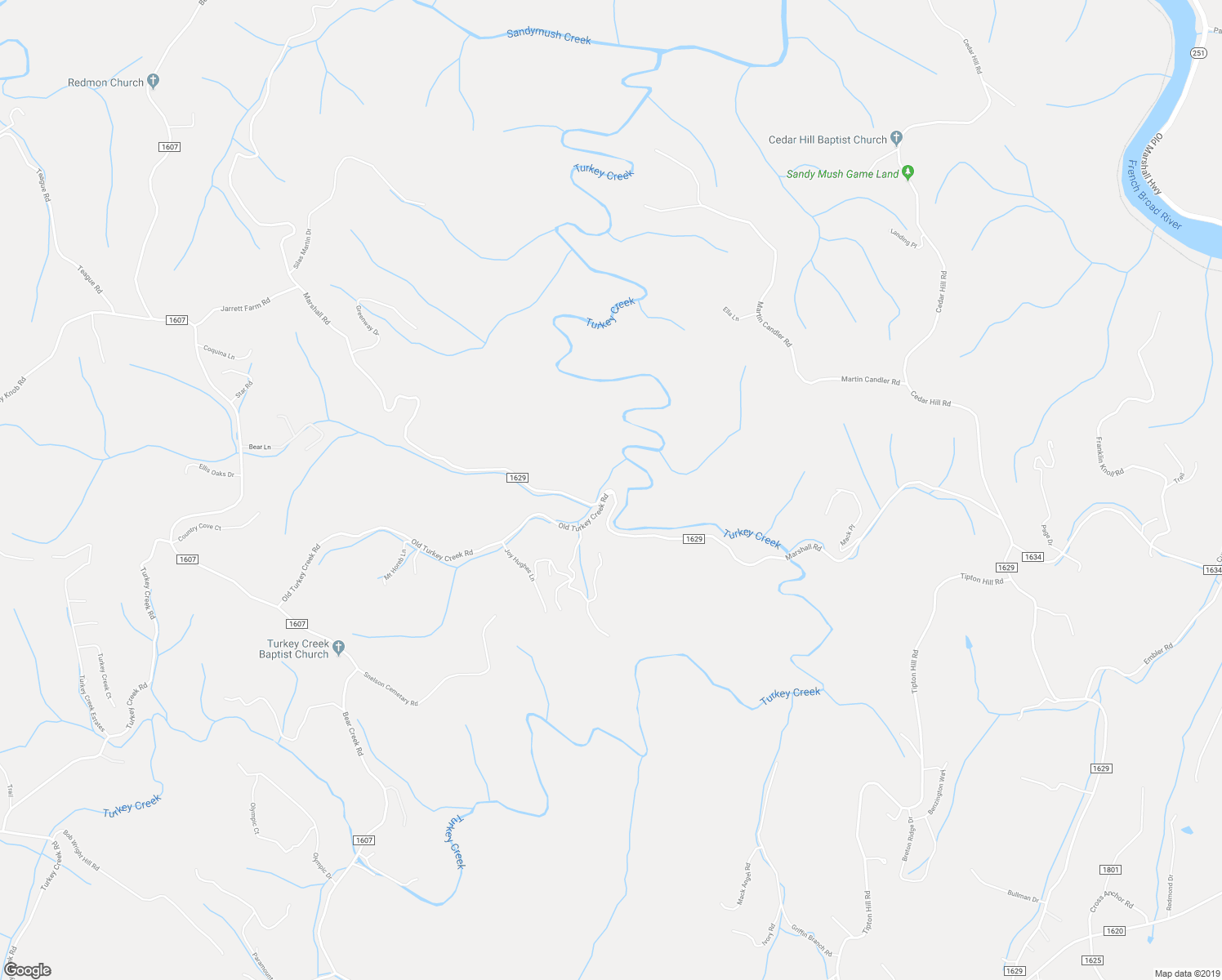 map of restaurants, bars, coffee shops, grocery stores, and more near Marshall Road in Alexander