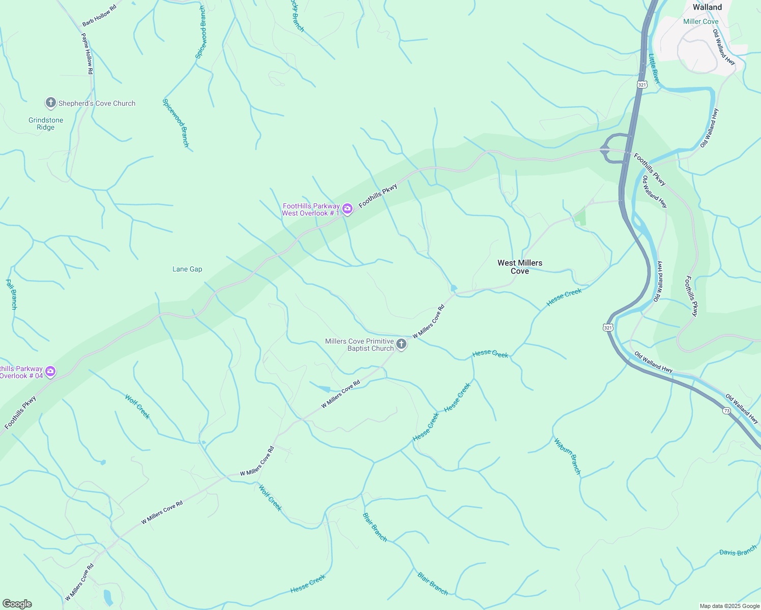 map of restaurants, bars, coffee shops, grocery stores, and more near 218 Medlin Lane in Walland
