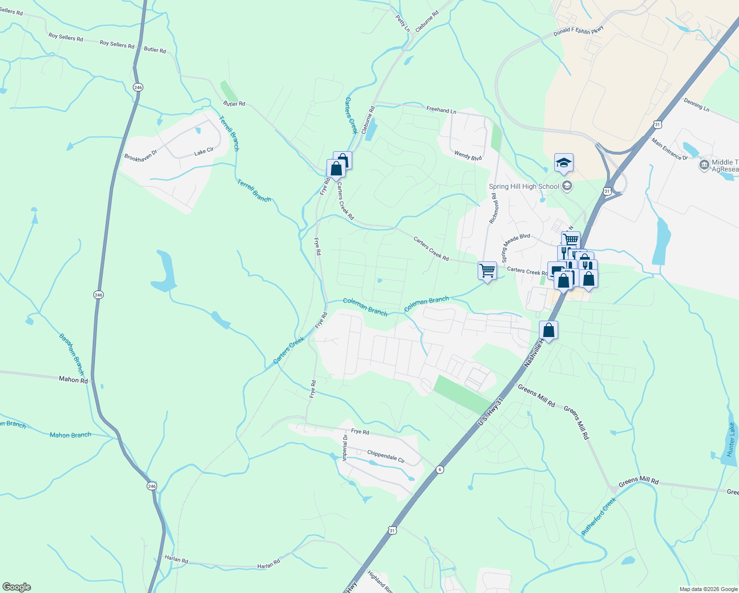 map of restaurants, bars, coffee shops, grocery stores, and more near Chaplins Trace in Columbia