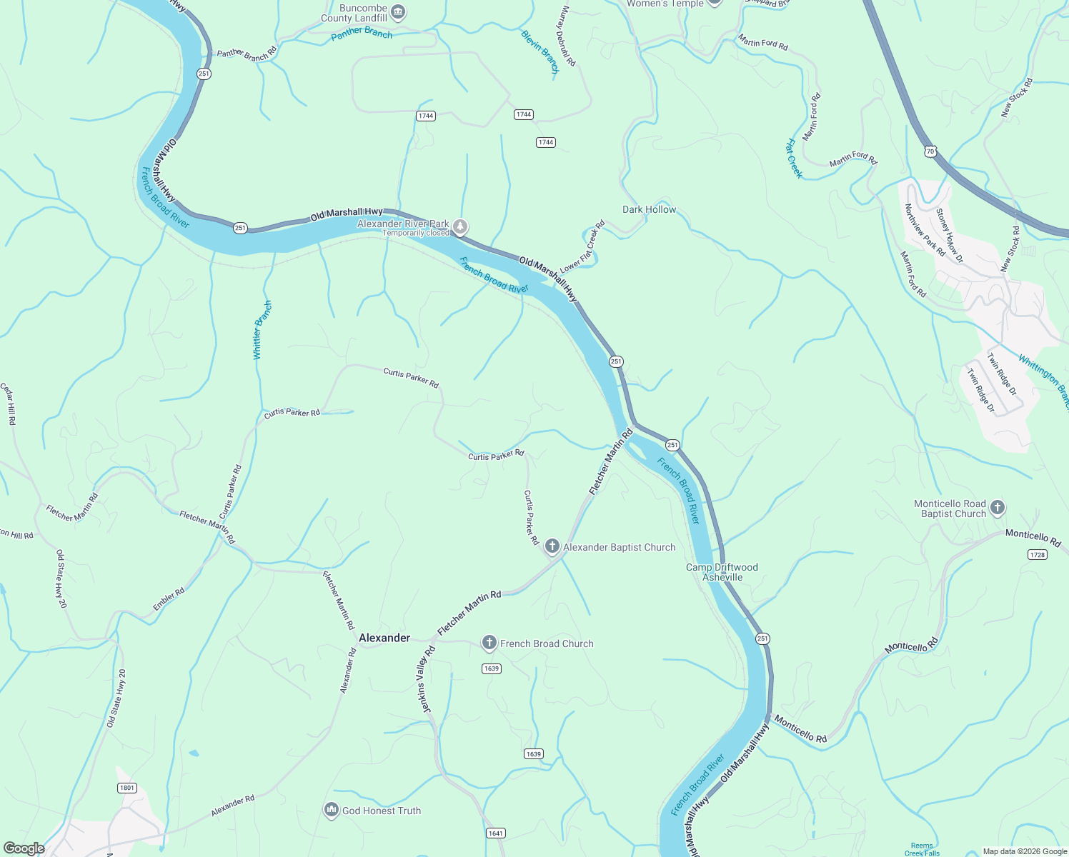 map of restaurants, bars, coffee shops, grocery stores, and more near 9 Mary Lane in Alexander
