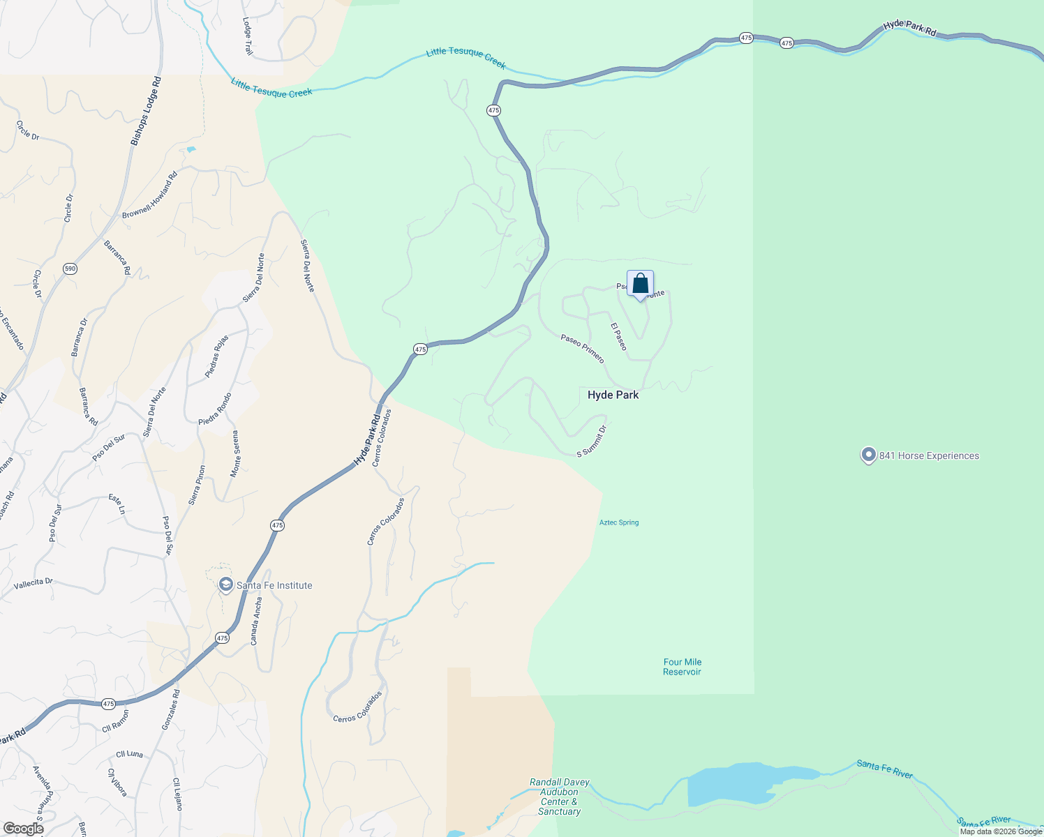 map of restaurants, bars, coffee shops, grocery stores, and more near 1188 South Summit Drive in Santa Fe