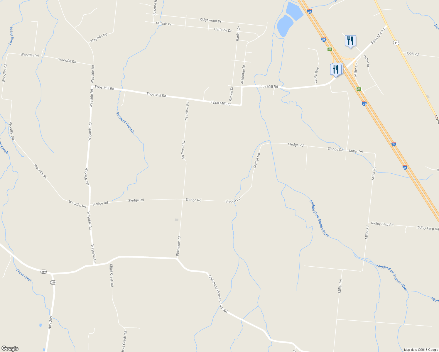 map of restaurants, bars, coffee shops, grocery stores, and more near 4689 Sledge Road in Christiana