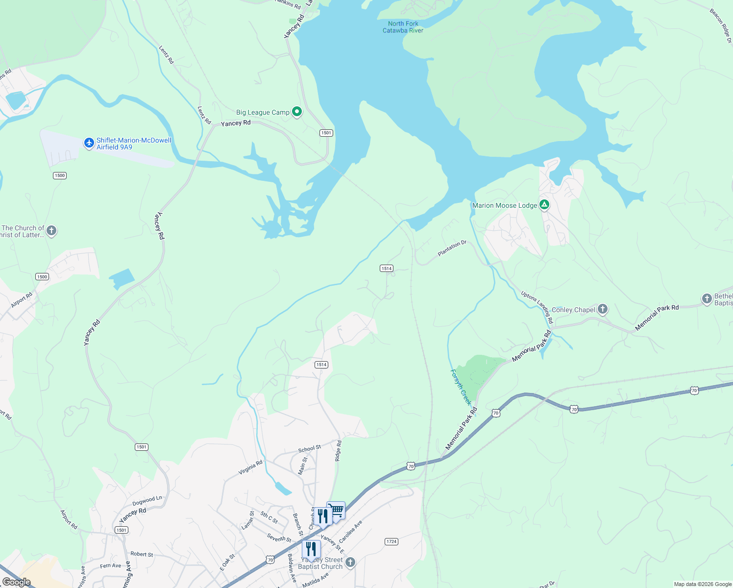 map of restaurants, bars, coffee shops, grocery stores, and more near 62 Skyview Ridge Drive in Marion