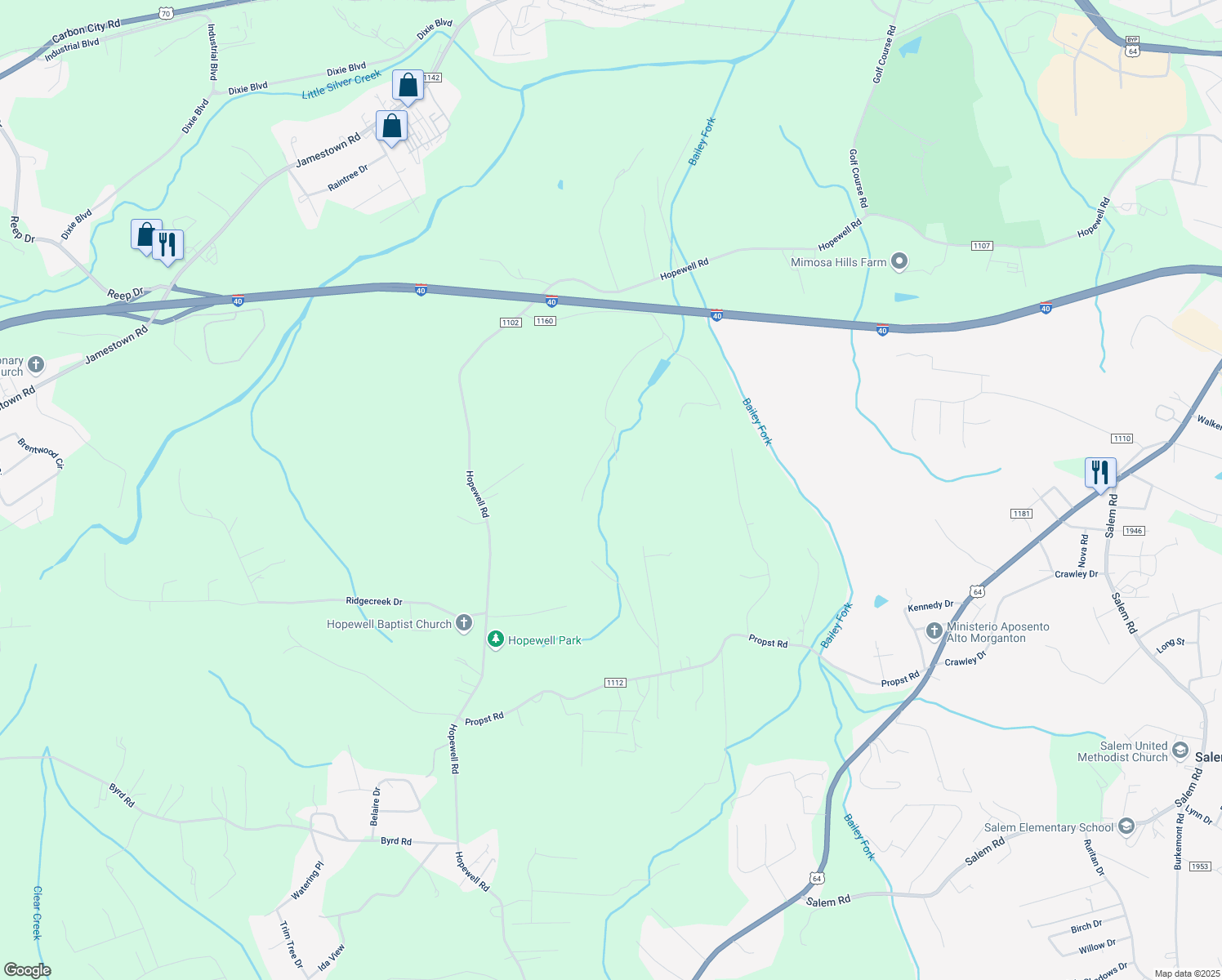 map of restaurants, bars, coffee shops, grocery stores, and more near 275 Flint Avenue in Morganton