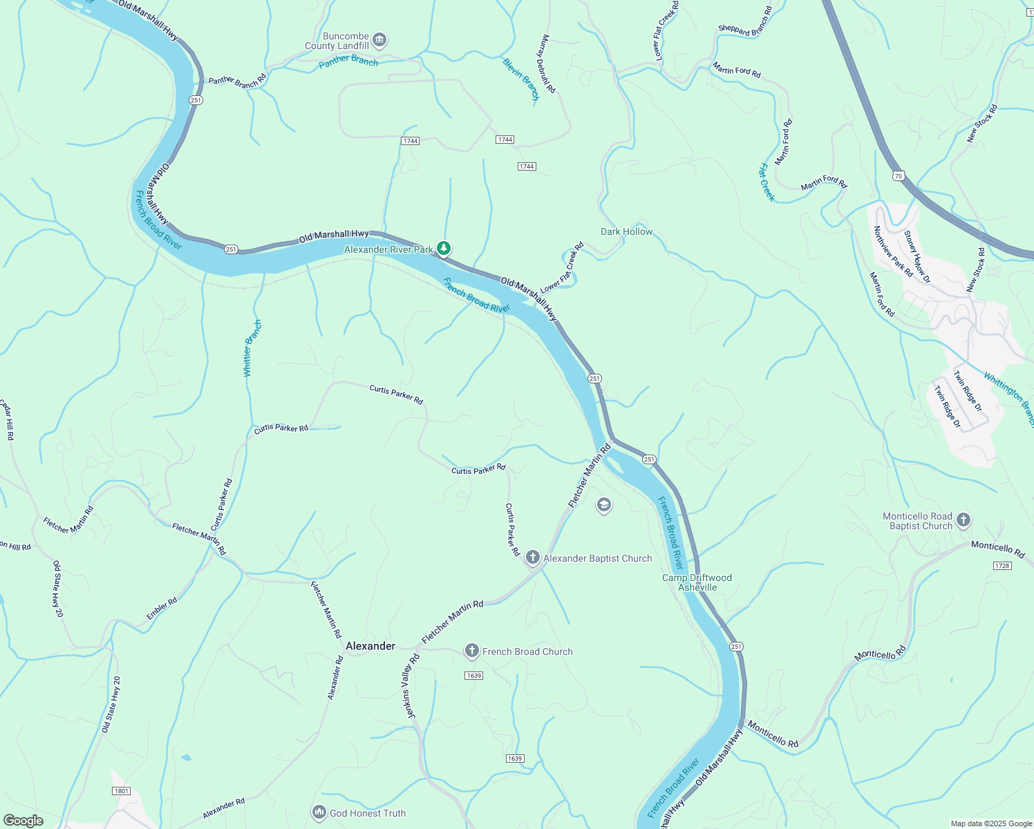 map of restaurants, bars, coffee shops, grocery stores, and more near 50 Firefly Ridge Trail in Alexander