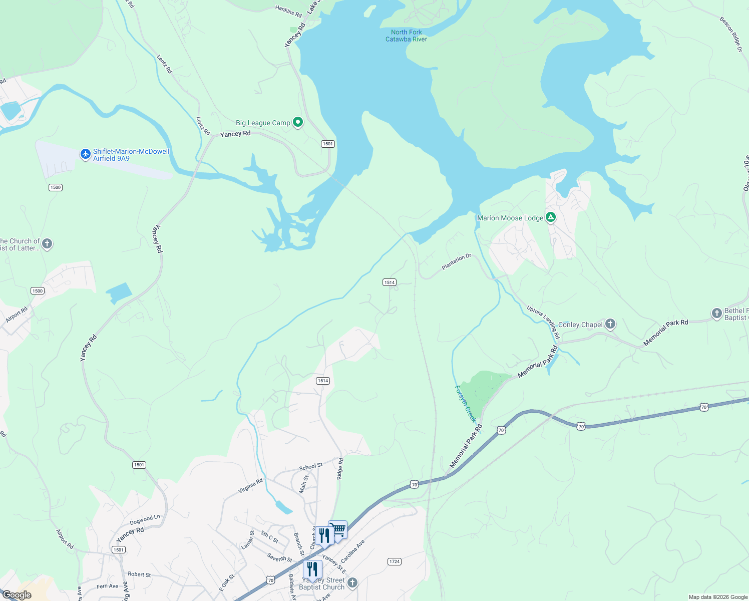 map of restaurants, bars, coffee shops, grocery stores, and more near 62 Skyview Ridge Drive in Marion
