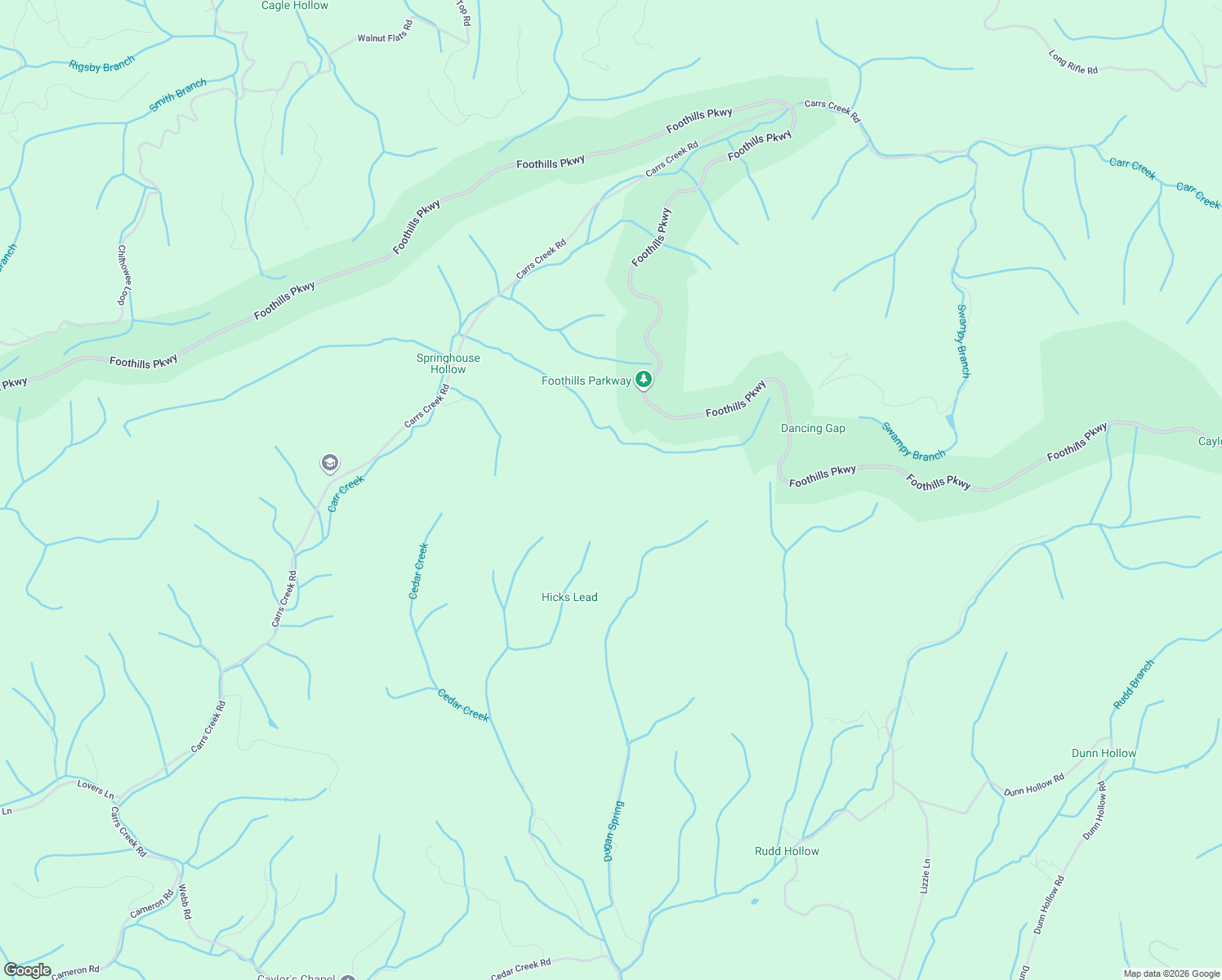 map of restaurants, bars, coffee shops, grocery stores, and more near Foothills Parkway in Townsend