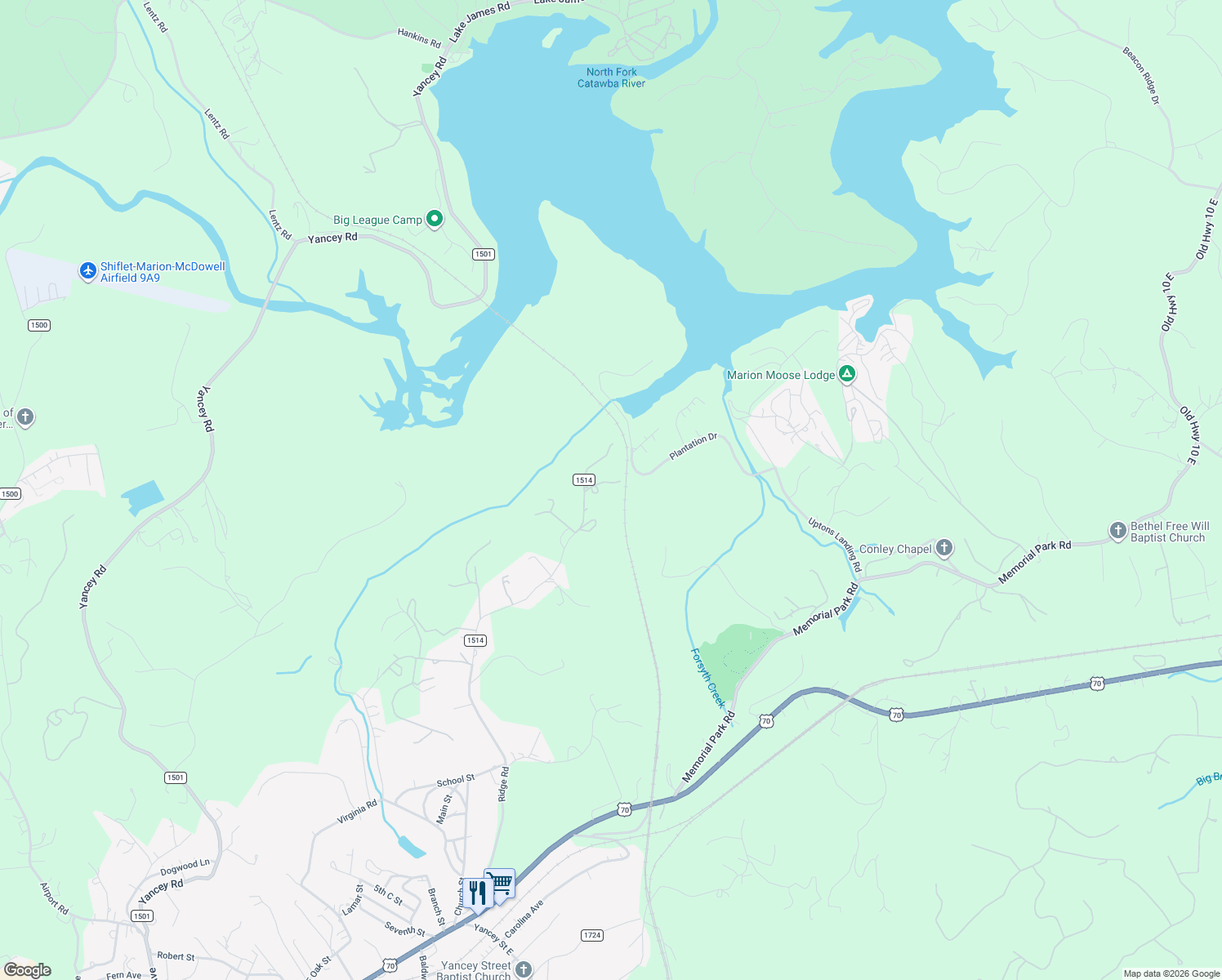 map of restaurants, bars, coffee shops, grocery stores, and more near 94 Ridge Way in Marion