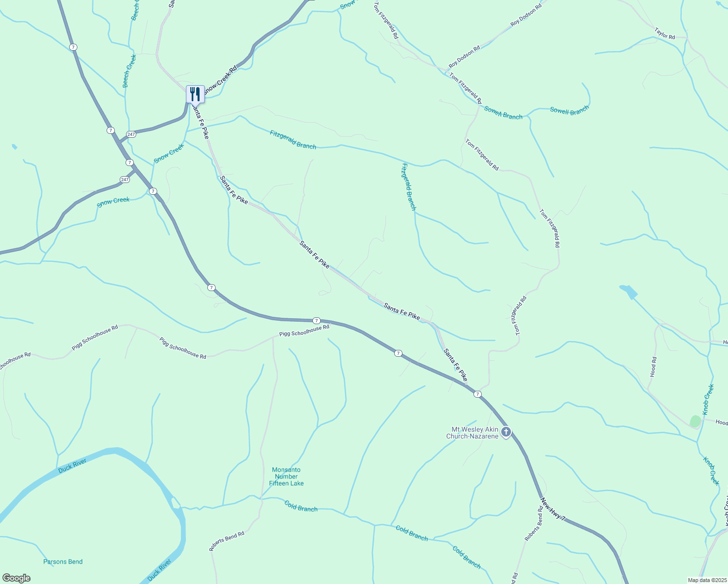 map of restaurants, bars, coffee shops, grocery stores, and more near 2236 Santa Fe Pike in Columbia