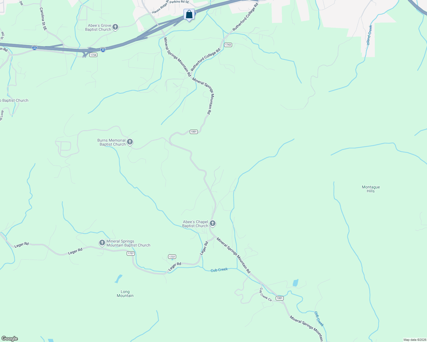 map of restaurants, bars, coffee shops, grocery stores, and more near 3634 Abee Farm Lane in Connelly Springs
