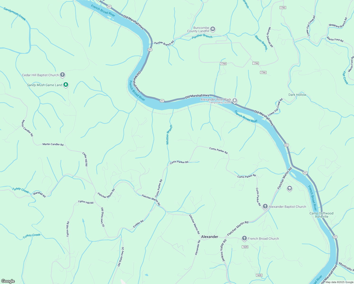 map of restaurants, bars, coffee shops, grocery stores, and more near 101 Spring Drive in Alexander