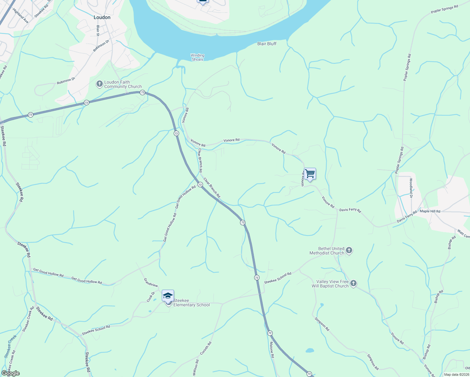 map of restaurants, bars, coffee shops, grocery stores, and more near in Loudon