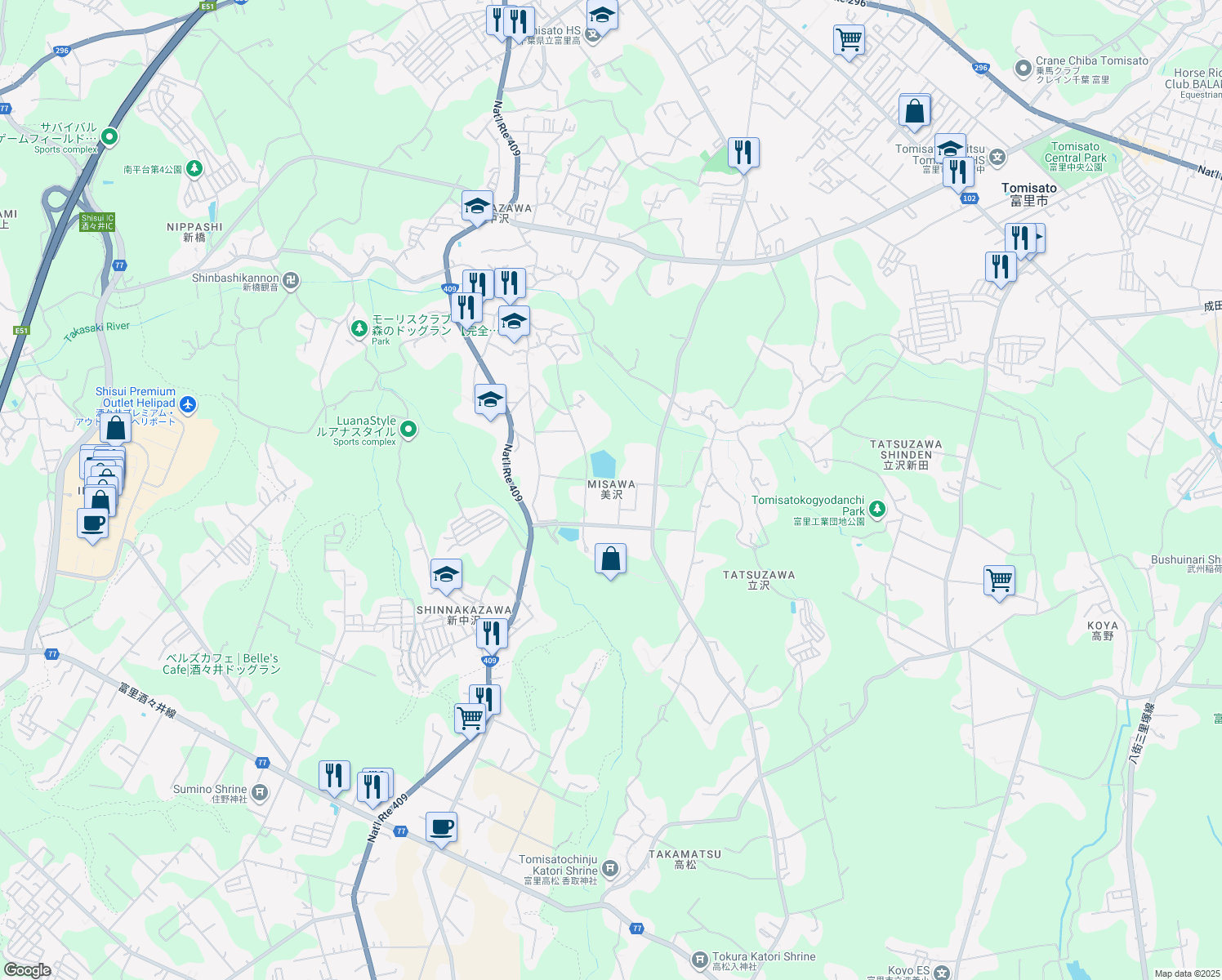 map of restaurants, bars, coffee shops, grocery stores, and more near in Tomisato
