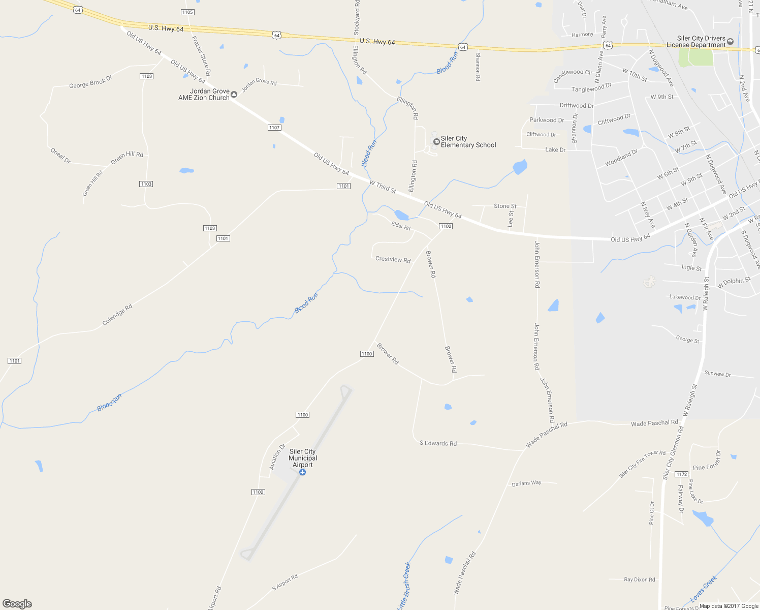 map of restaurants, bars, coffee shops, grocery stores, and more near 534 Airport Road in Siler City