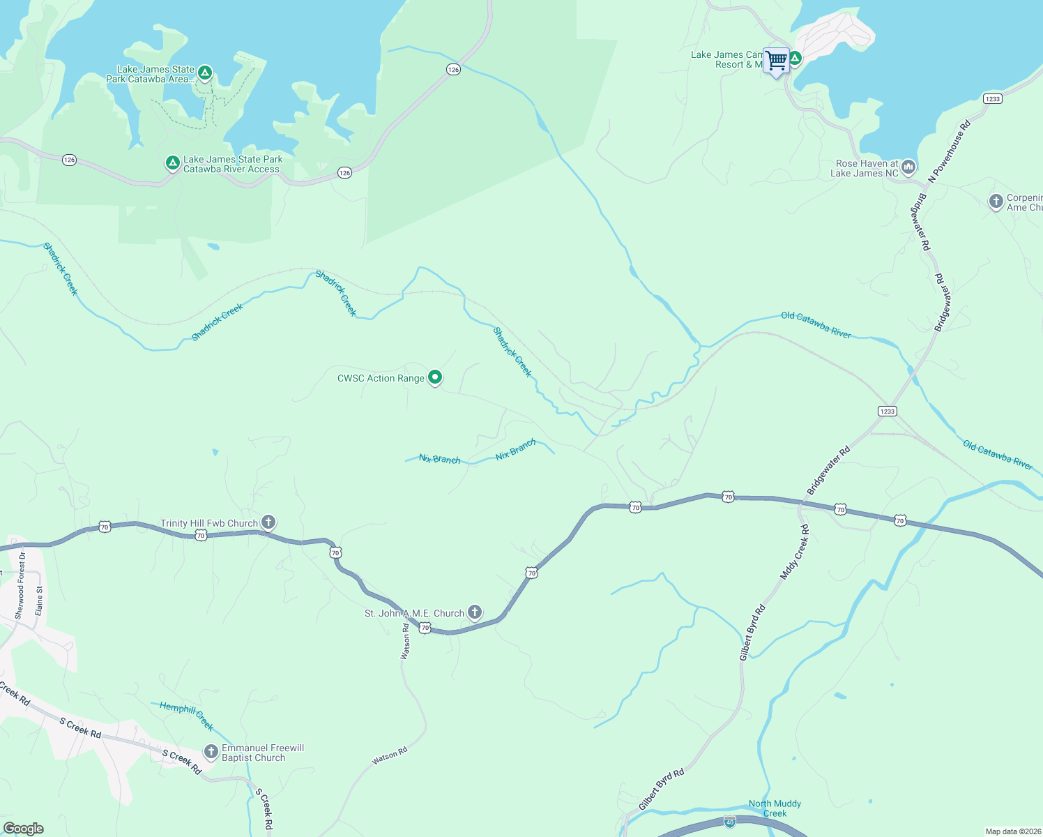 map of restaurants, bars, coffee shops, grocery stores, and more near 551 Rutherford Drive in Nebo
