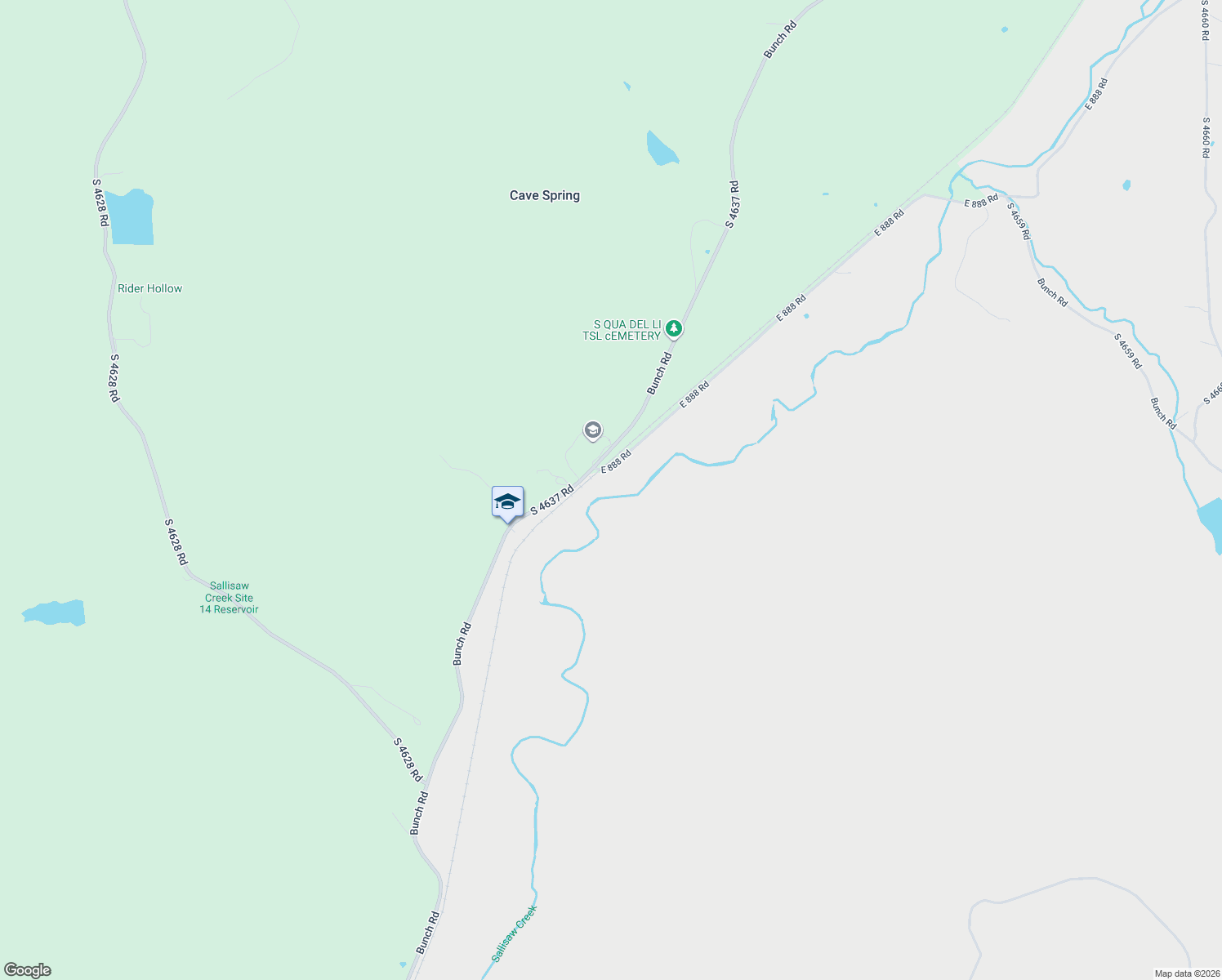 map of restaurants, bars, coffee shops, grocery stores, and more near 464220 East 888 Road in Bunch