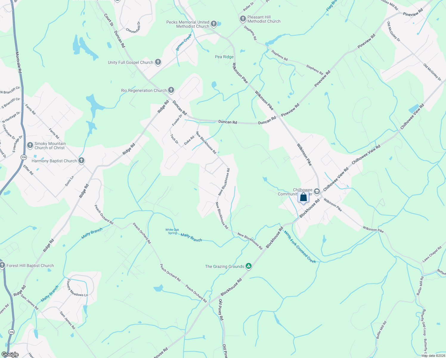 map of restaurants, bars, coffee shops, grocery stores, and more near 2812 New Blockhouse Road in Maryville