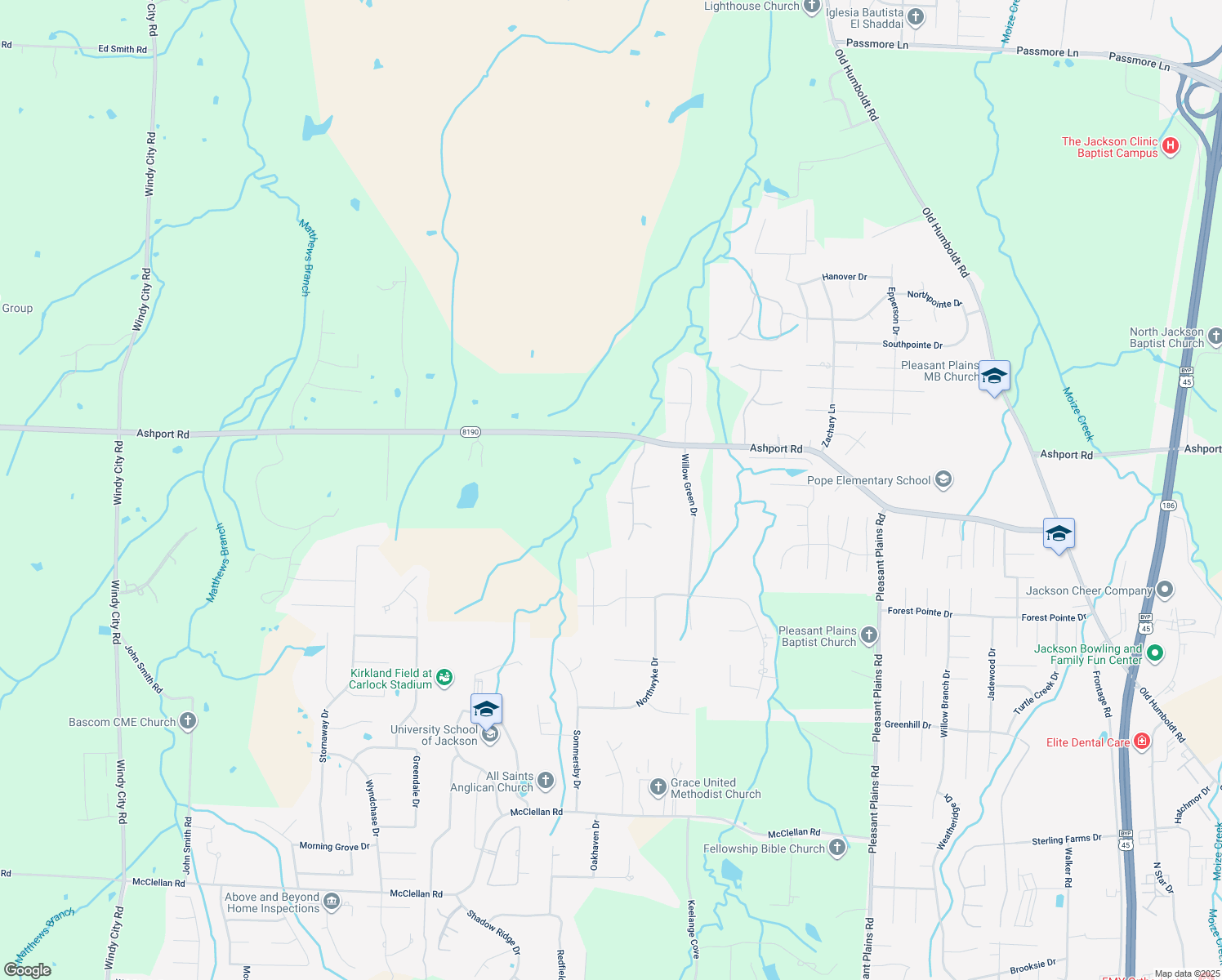 map of restaurants, bars, coffee shops, grocery stores, and more near 25 Pine Meadow Dr in Jackson