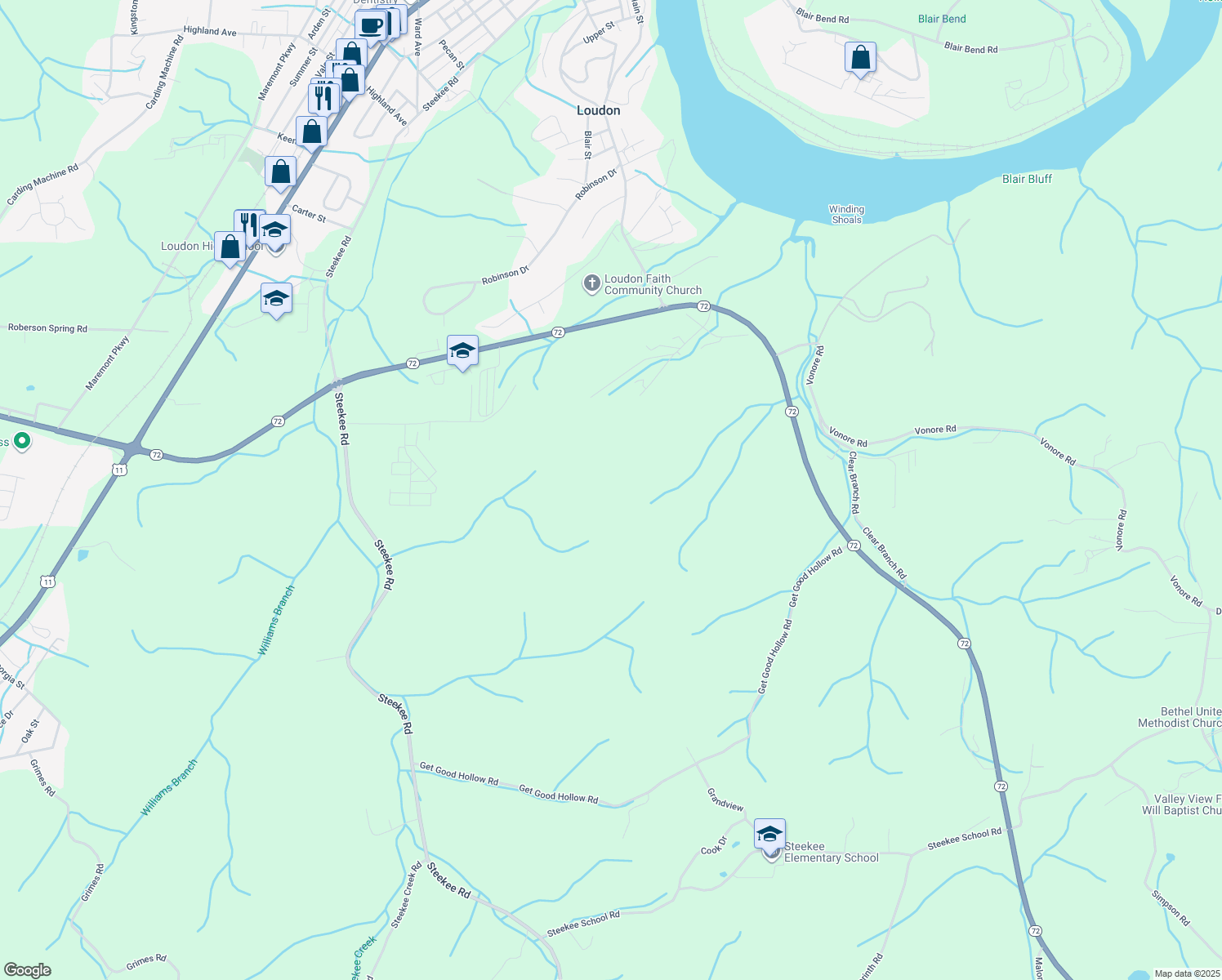 map of restaurants, bars, coffee shops, grocery stores, and more near in Loudon