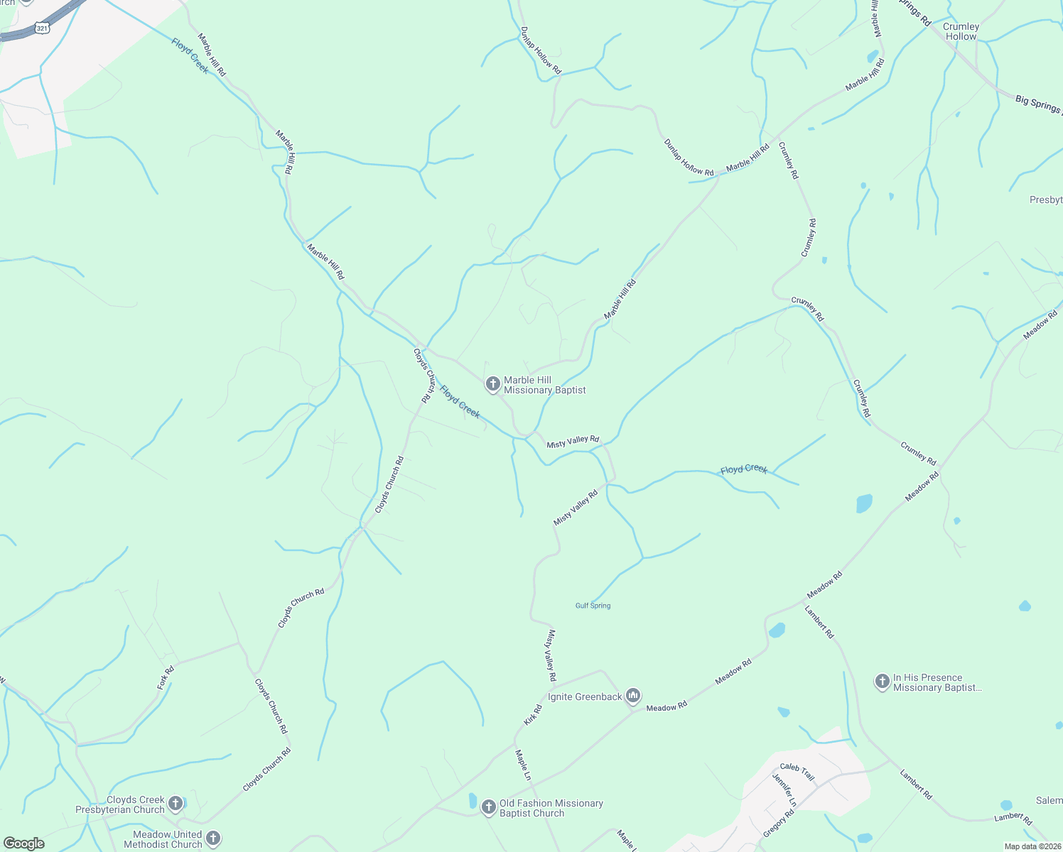 map of restaurants, bars, coffee shops, grocery stores, and more near 949 Misty Valley Road in Friendsville