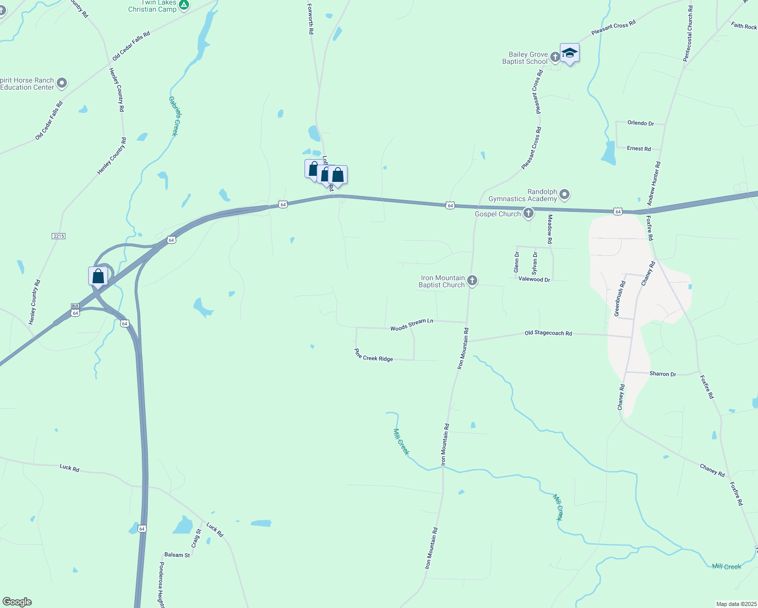 map of restaurants, bars, coffee shops, grocery stores, and more near 342 Deerberry Court in Asheboro
