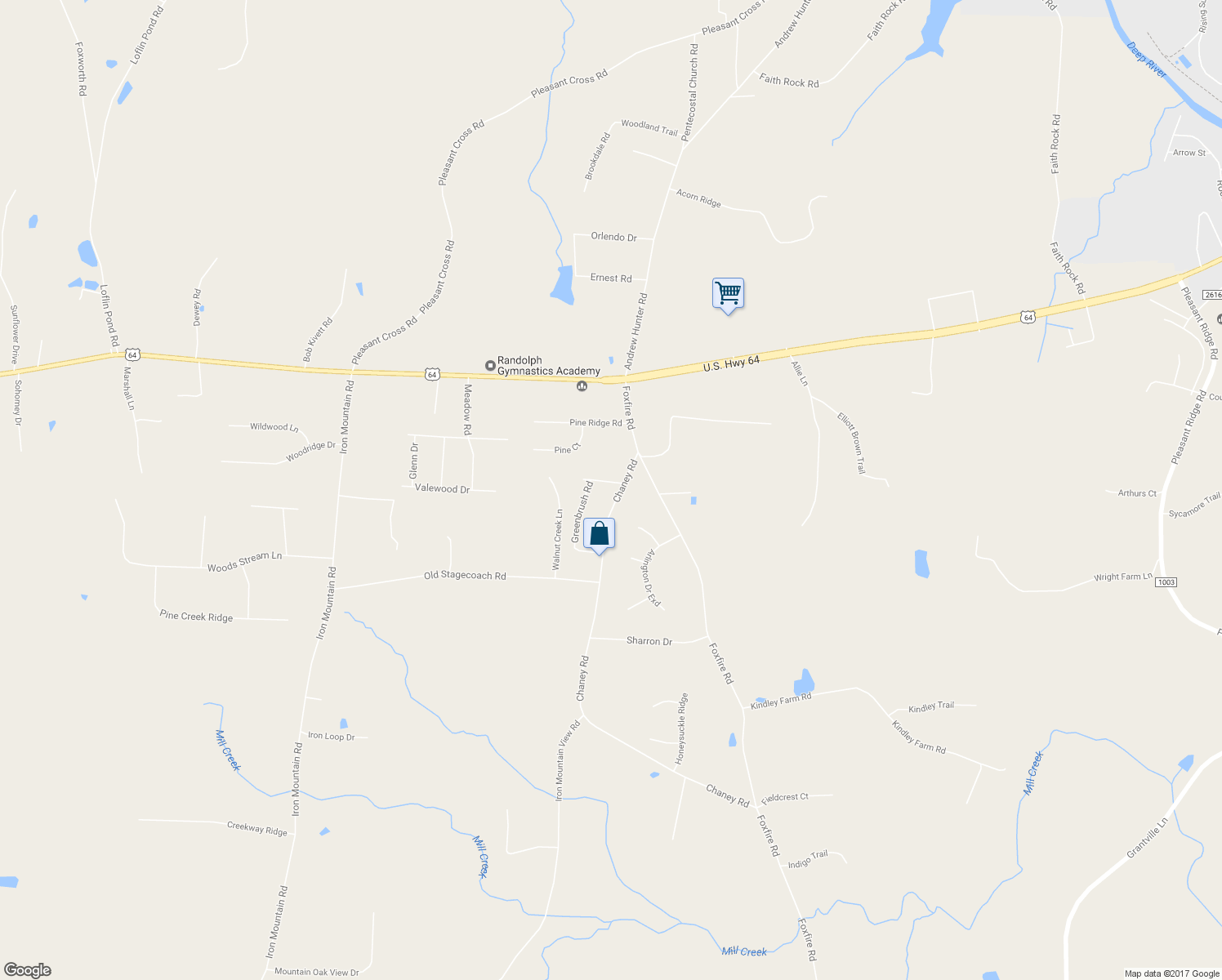 map of restaurants, bars, coffee shops, grocery stores, and more near 318 Chaney Road in Asheboro