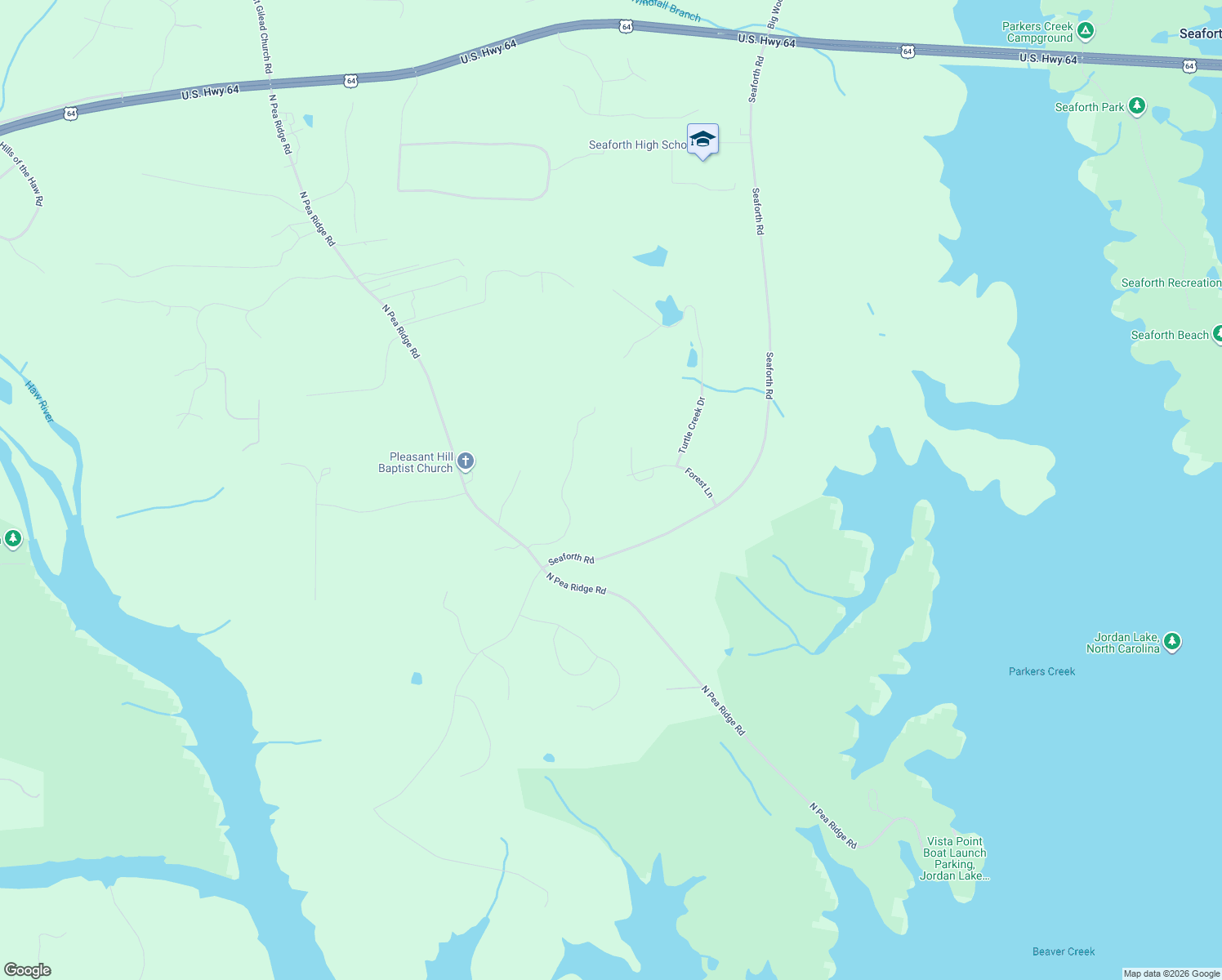 map of restaurants, bars, coffee shops, grocery stores, and more near 307 Forest Lane in Pittsboro