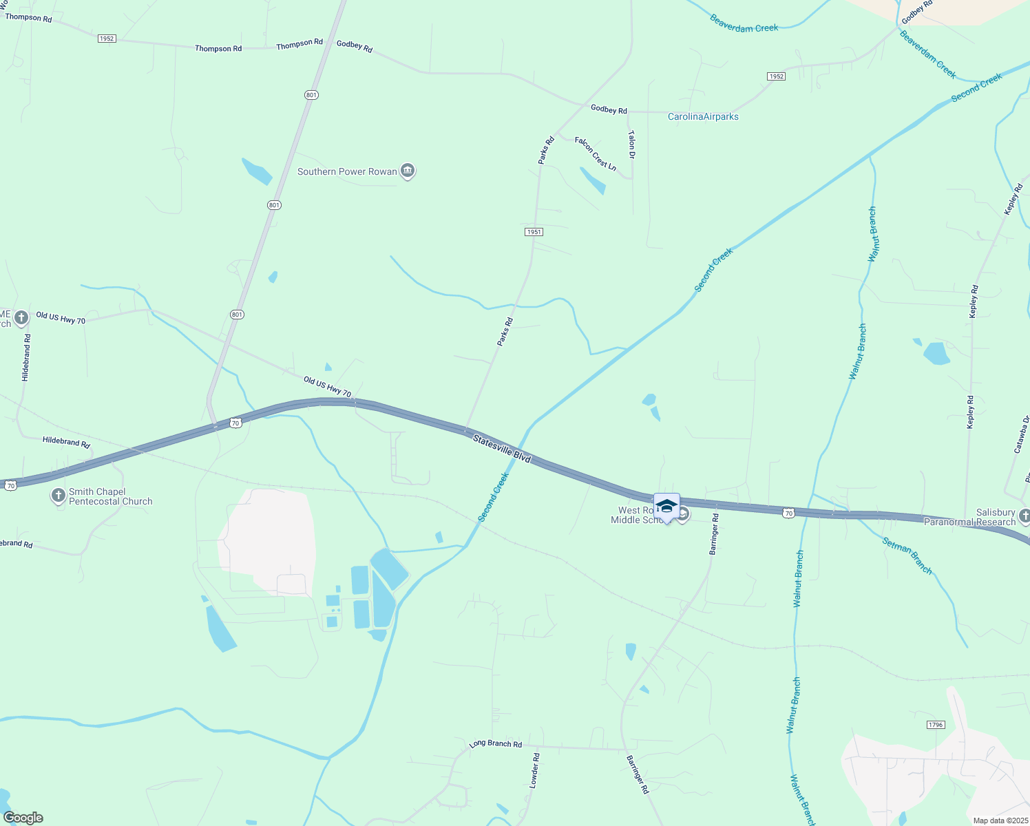 map of restaurants, bars, coffee shops, grocery stores, and more near 2885 Parks Road in Salisbury