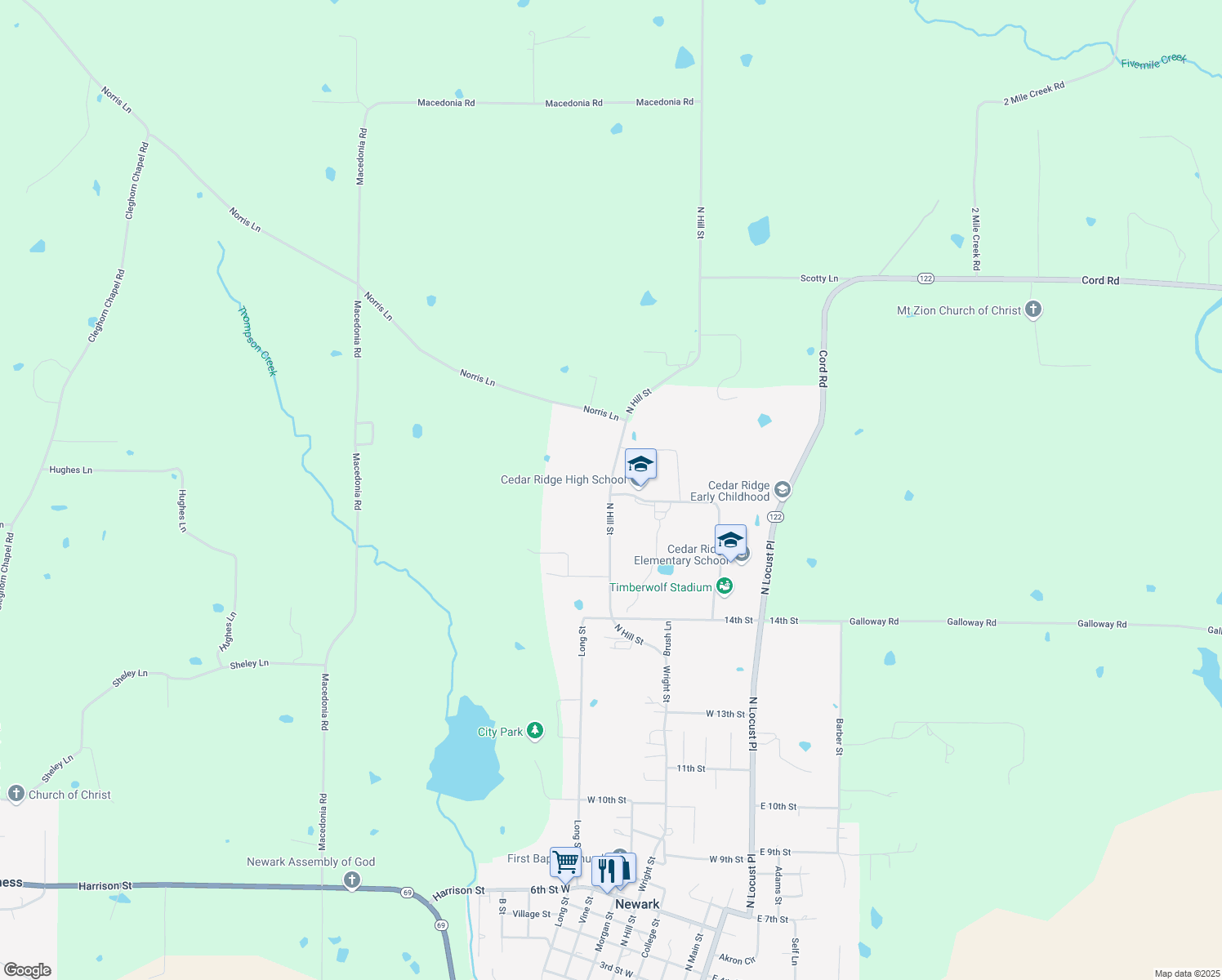 map of restaurants, bars, coffee shops, grocery stores, and more near 1500 North Hill Street in Newark