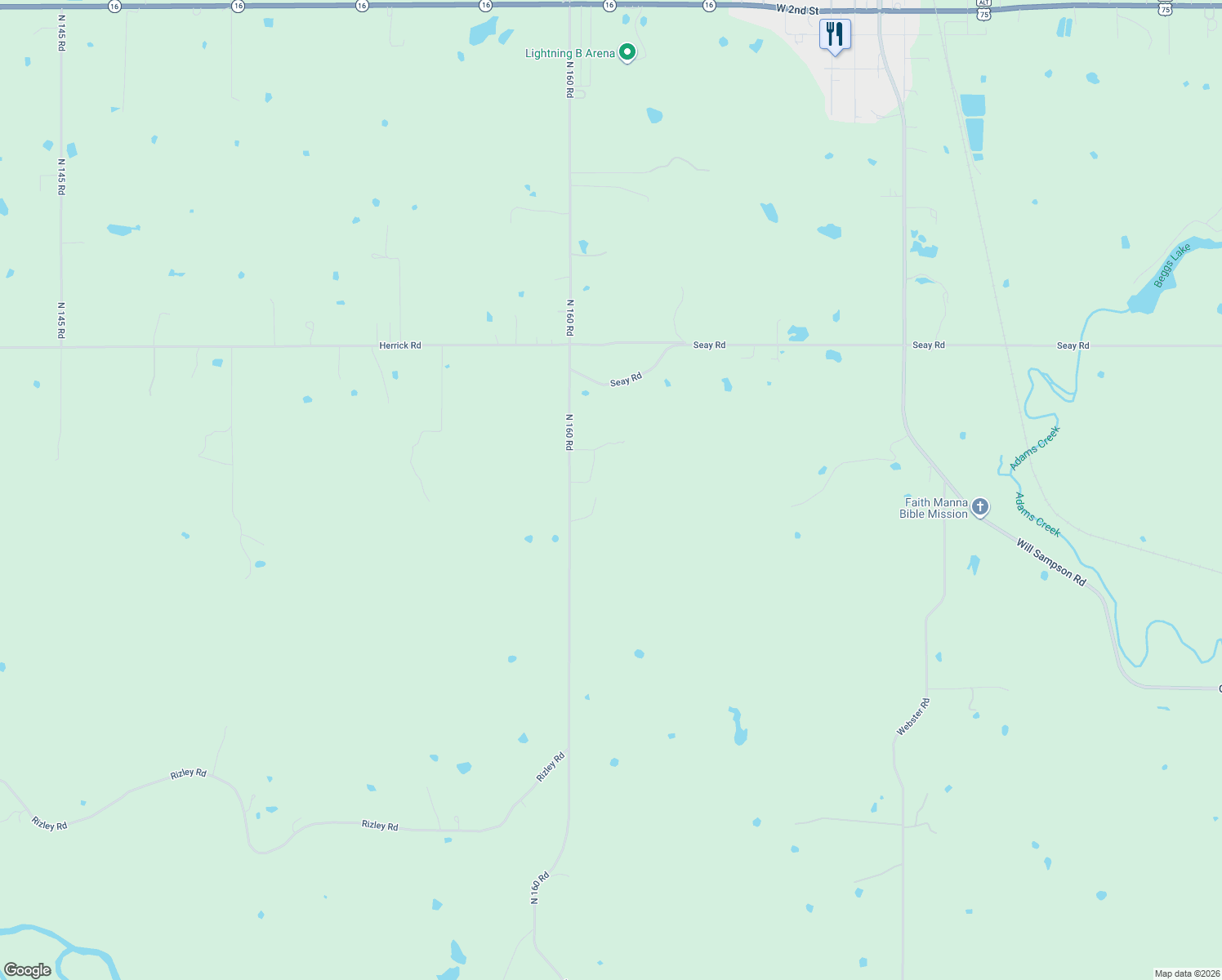 map of restaurants, bars, coffee shops, grocery stores, and more near 9410 North 160 Road in Beggs