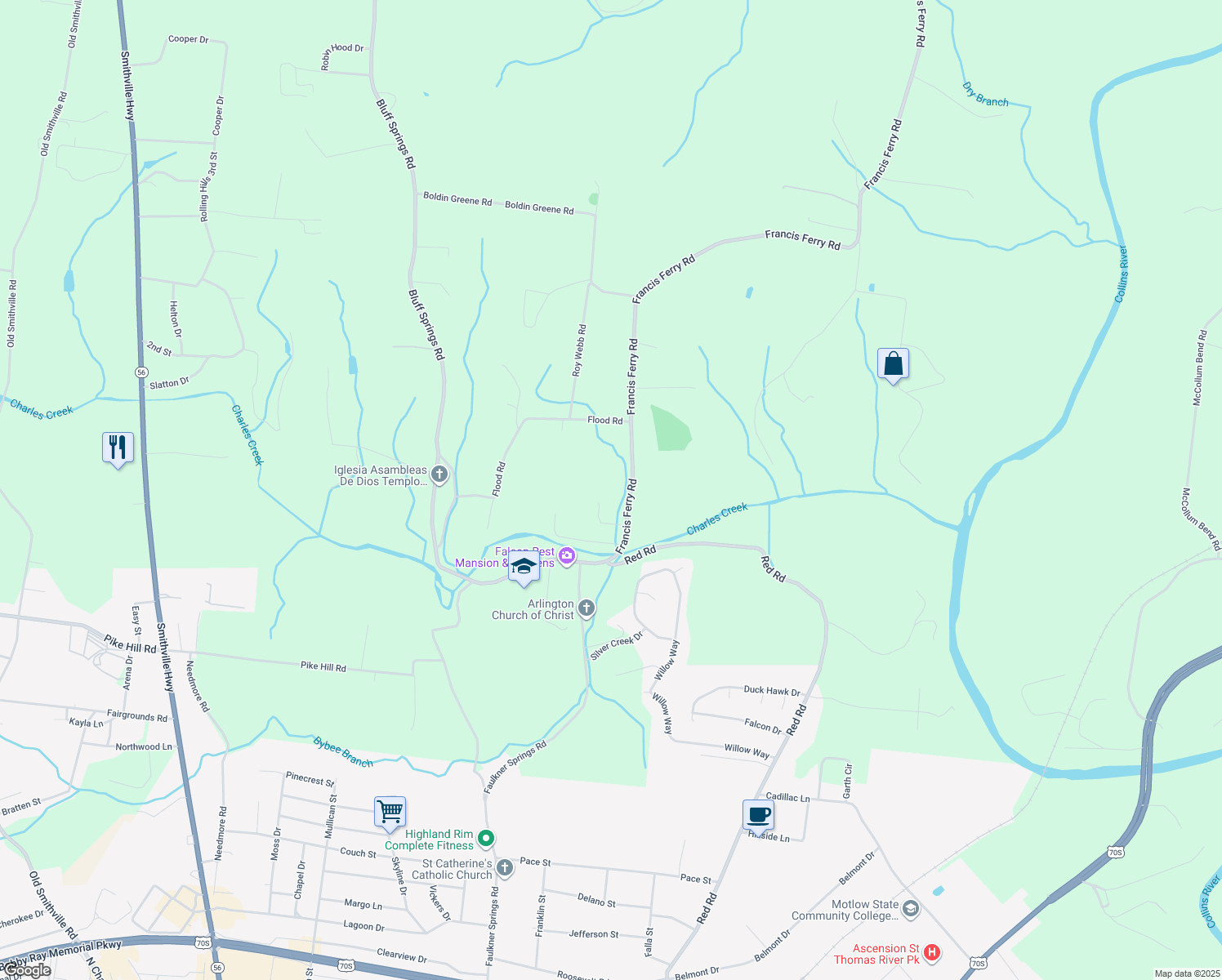 map of restaurants, bars, coffee shops, grocery stores, and more near 219 Francis Ferry Road in McMinnville