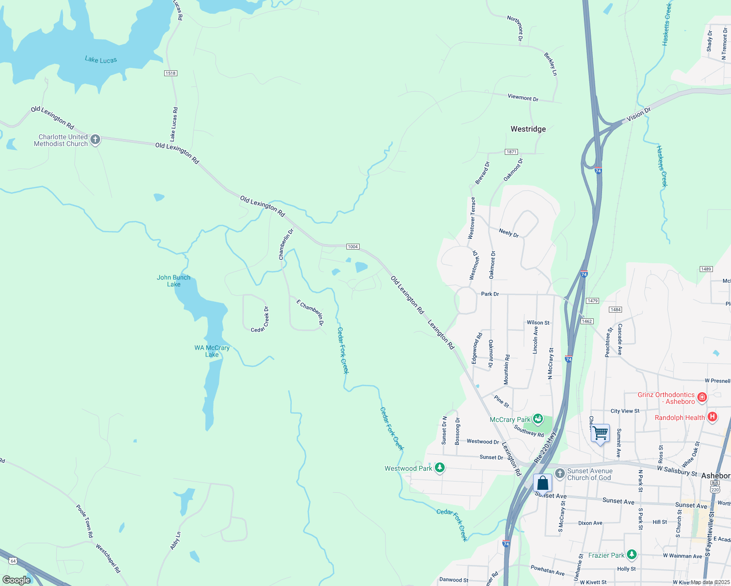 map of restaurants, bars, coffee shops, grocery stores, and more near 1357 Middleton Circle in Asheboro