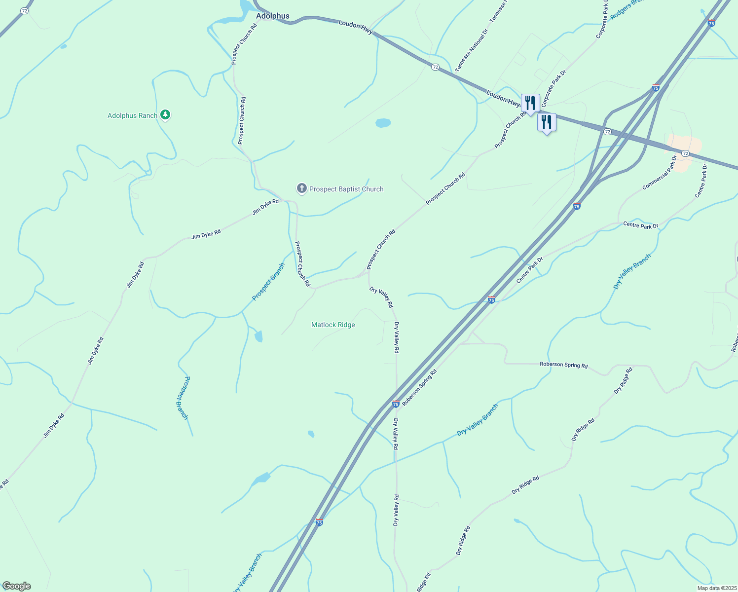 map of restaurants, bars, coffee shops, grocery stores, and more near 720 James Ridge Road in Loudon