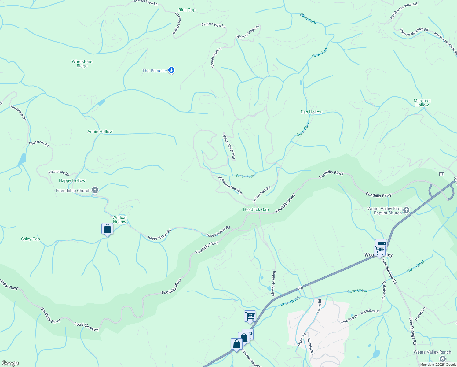 map of restaurants, bars, coffee shops, grocery stores, and more near 3902 Fern Brook Way in Sevierville
