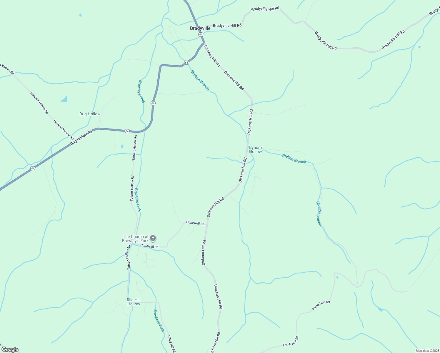 map of restaurants, bars, coffee shops, grocery stores, and more near 1184 Dickens Hill Road in Bradyville
