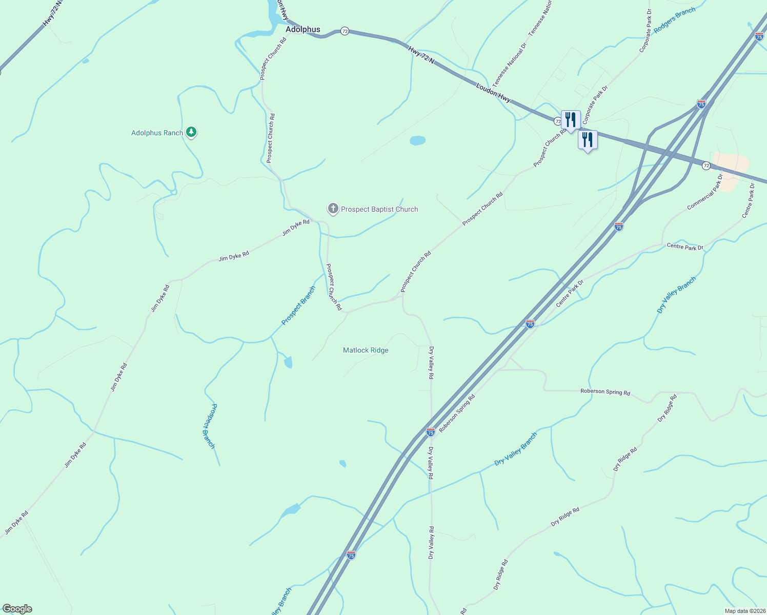 map of restaurants, bars, coffee shops, grocery stores, and more near 712 Prospect Church Road in Loudon