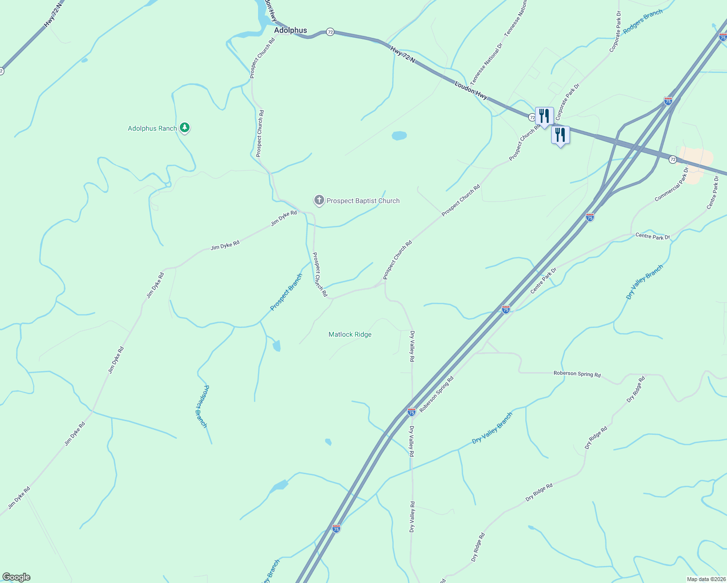 map of restaurants, bars, coffee shops, grocery stores, and more near 712 Prospect Church Road in Loudon