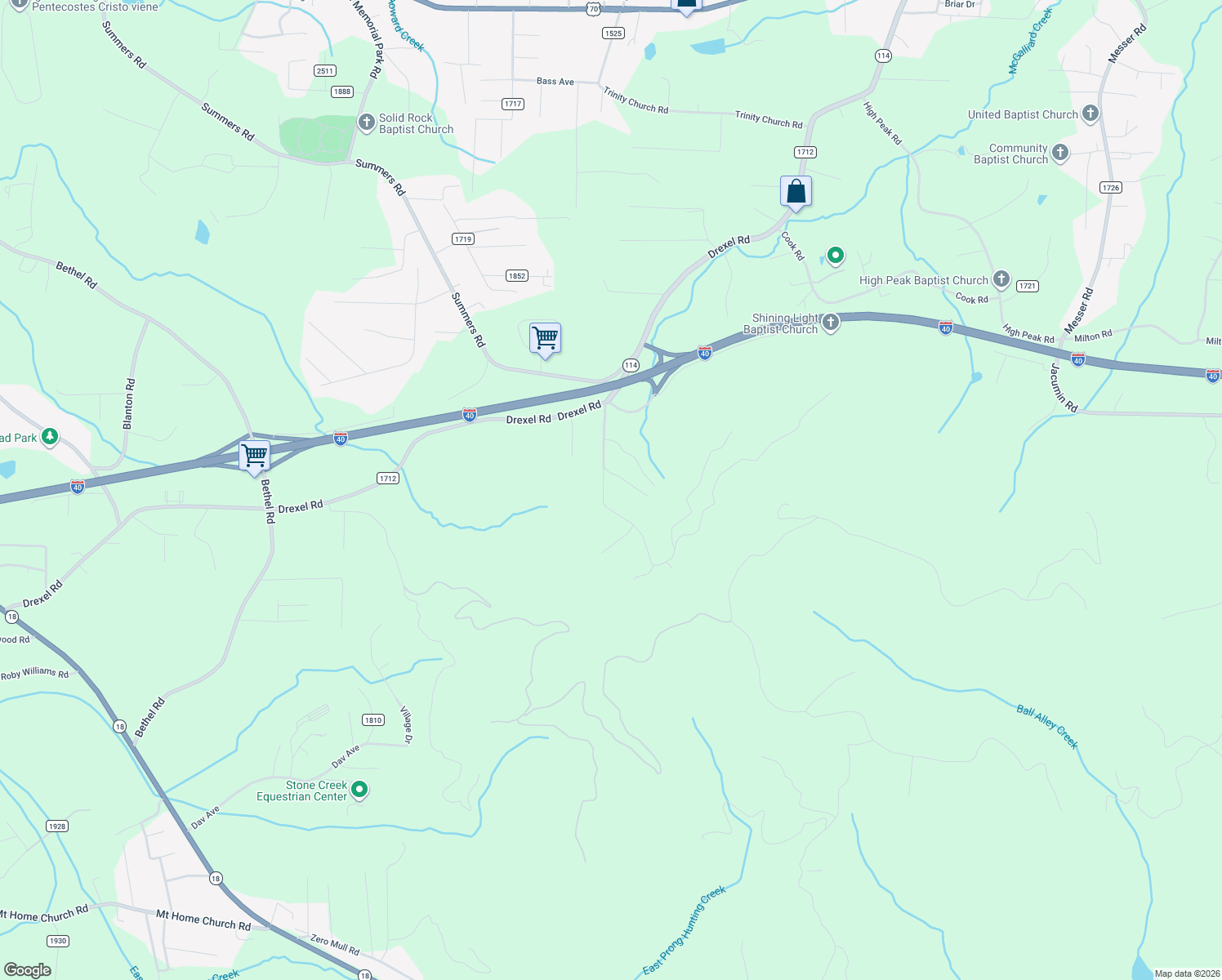 map of restaurants, bars, coffee shops, grocery stores, and more near 21 Stones Throw Dr in Valdese