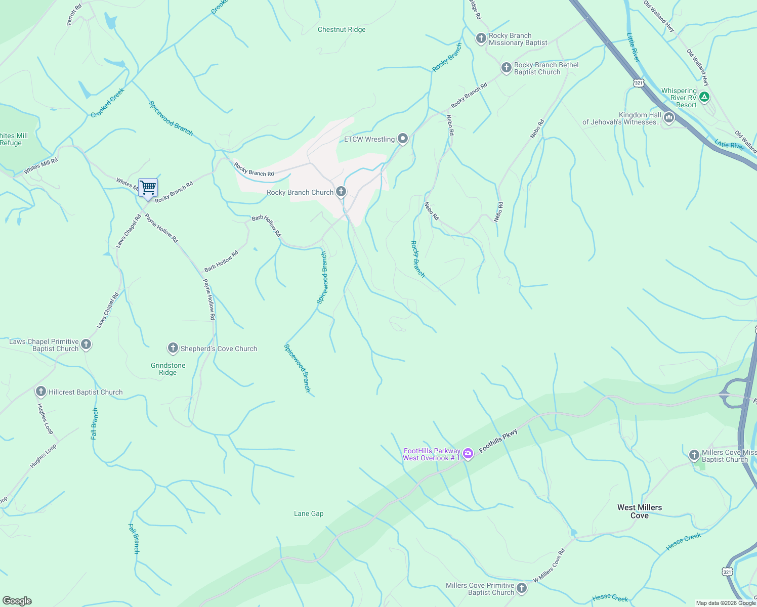 map of restaurants, bars, coffee shops, grocery stores, and more near 4782 Fred Jennings Road in Walland
