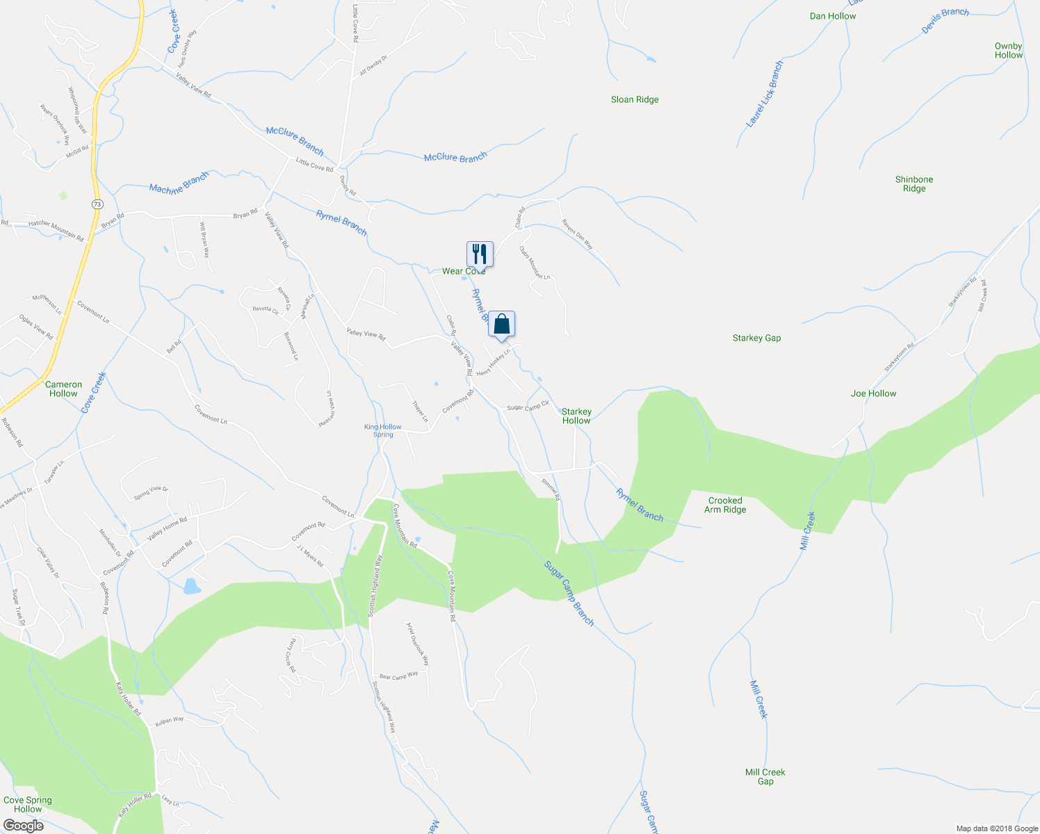 map of restaurants, bars, coffee shops, grocery stores, and more near 3437 Sugar Camp Circle in Sevierville