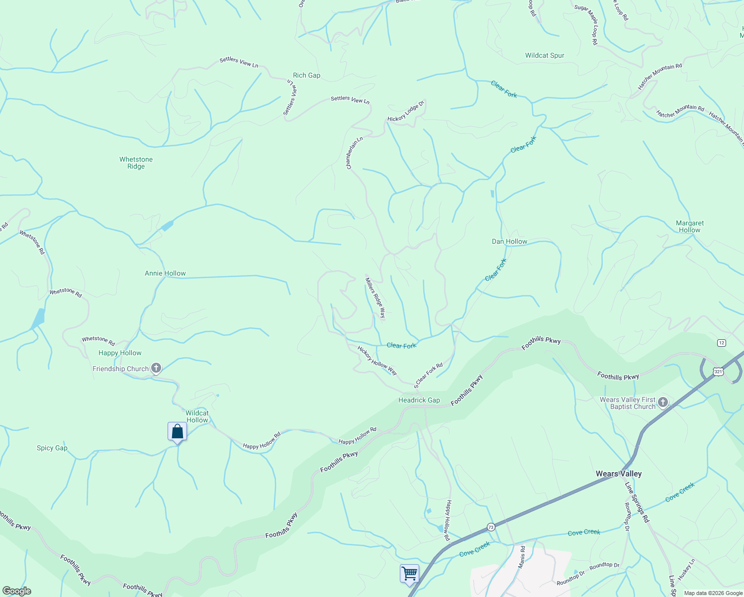 map of restaurants, bars, coffee shops, grocery stores, and more near 3904 Millers Ridge Way in Sevierville