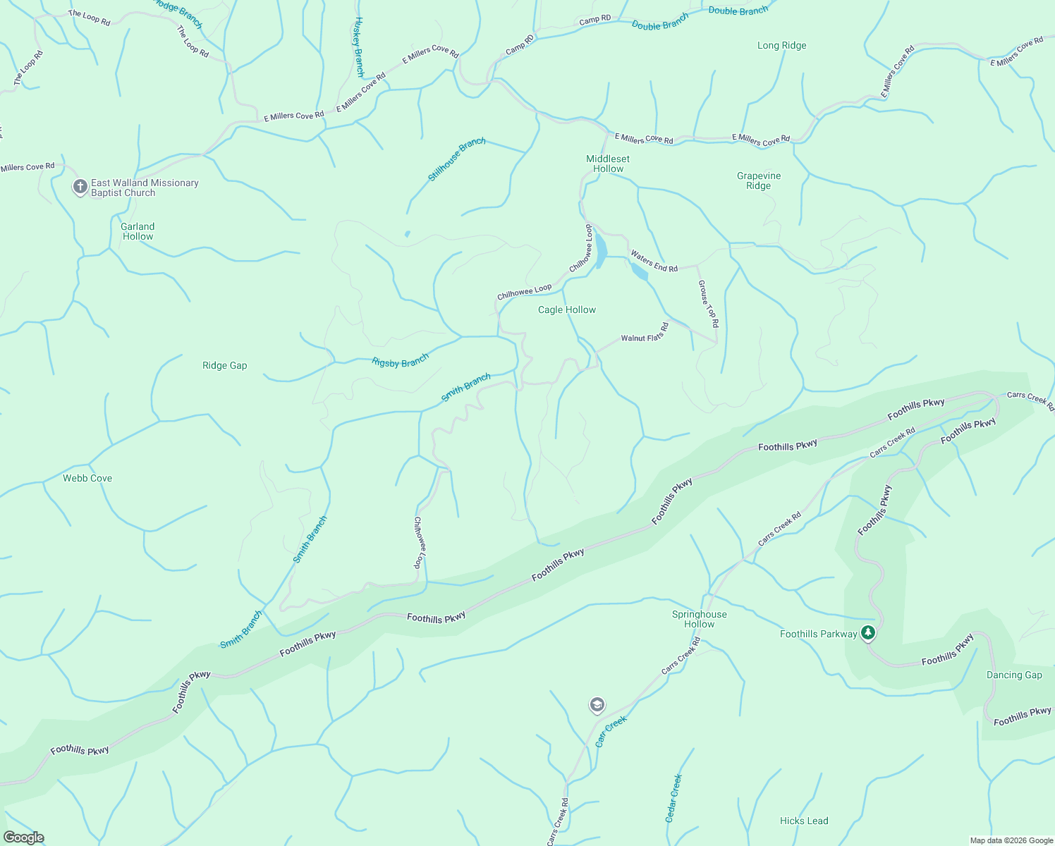map of restaurants, bars, coffee shops, grocery stores, and more near 1621 Walnut Flats Road in Walland