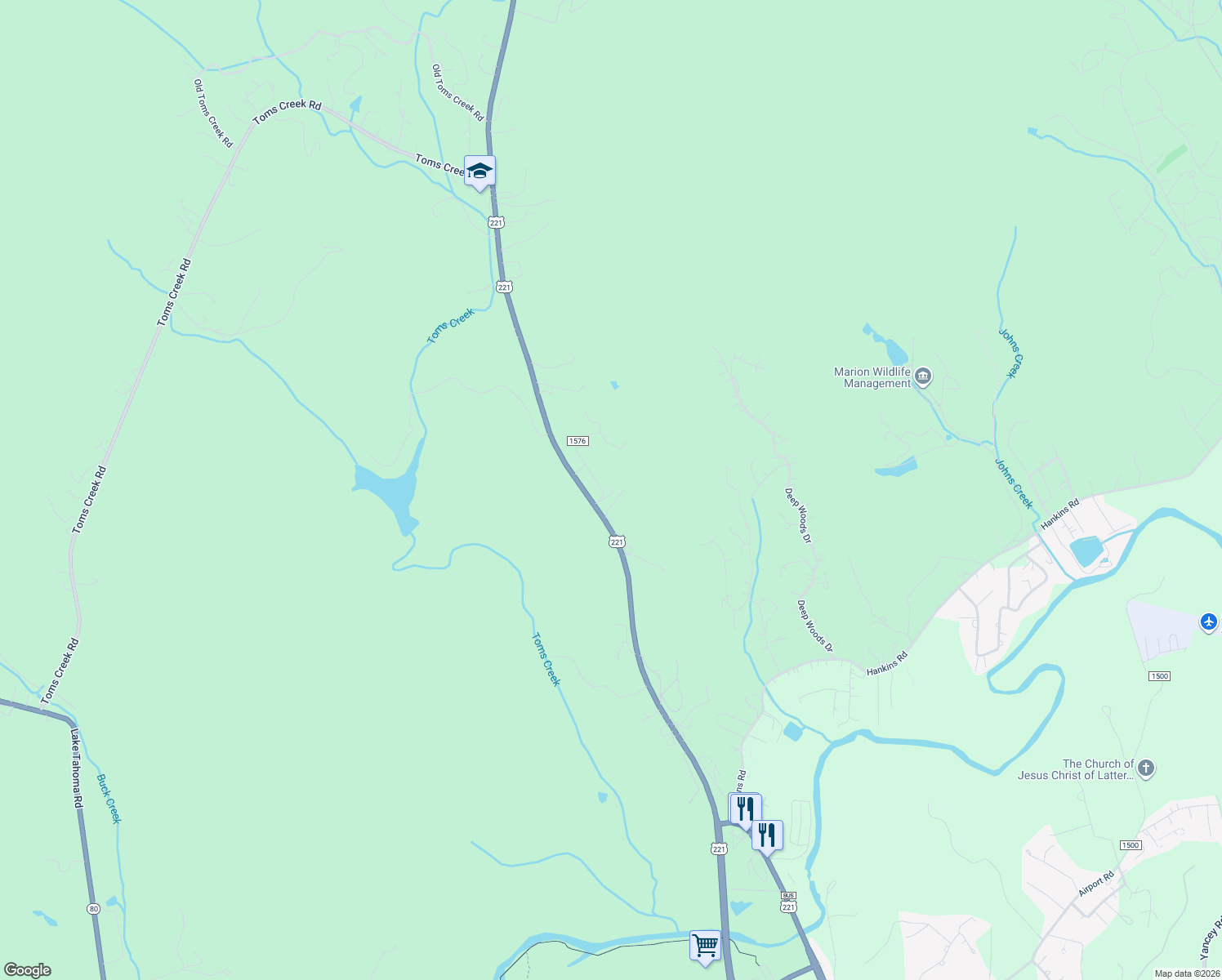 map of restaurants, bars, coffee shops, grocery stores, and more near 88 Padgett Road in Marion