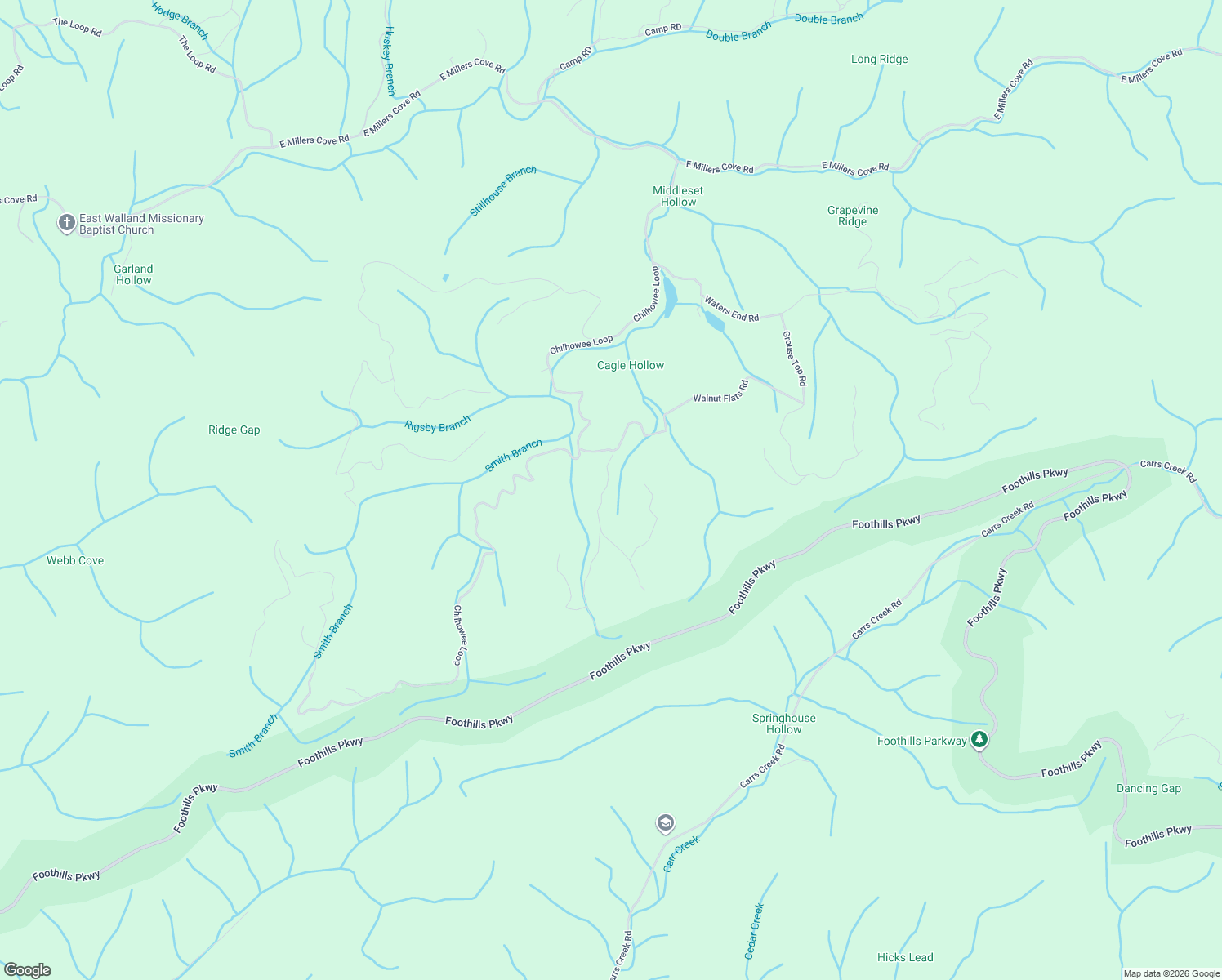 map of restaurants, bars, coffee shops, grocery stores, and more near 1621 Walnut Flats Road in Walland