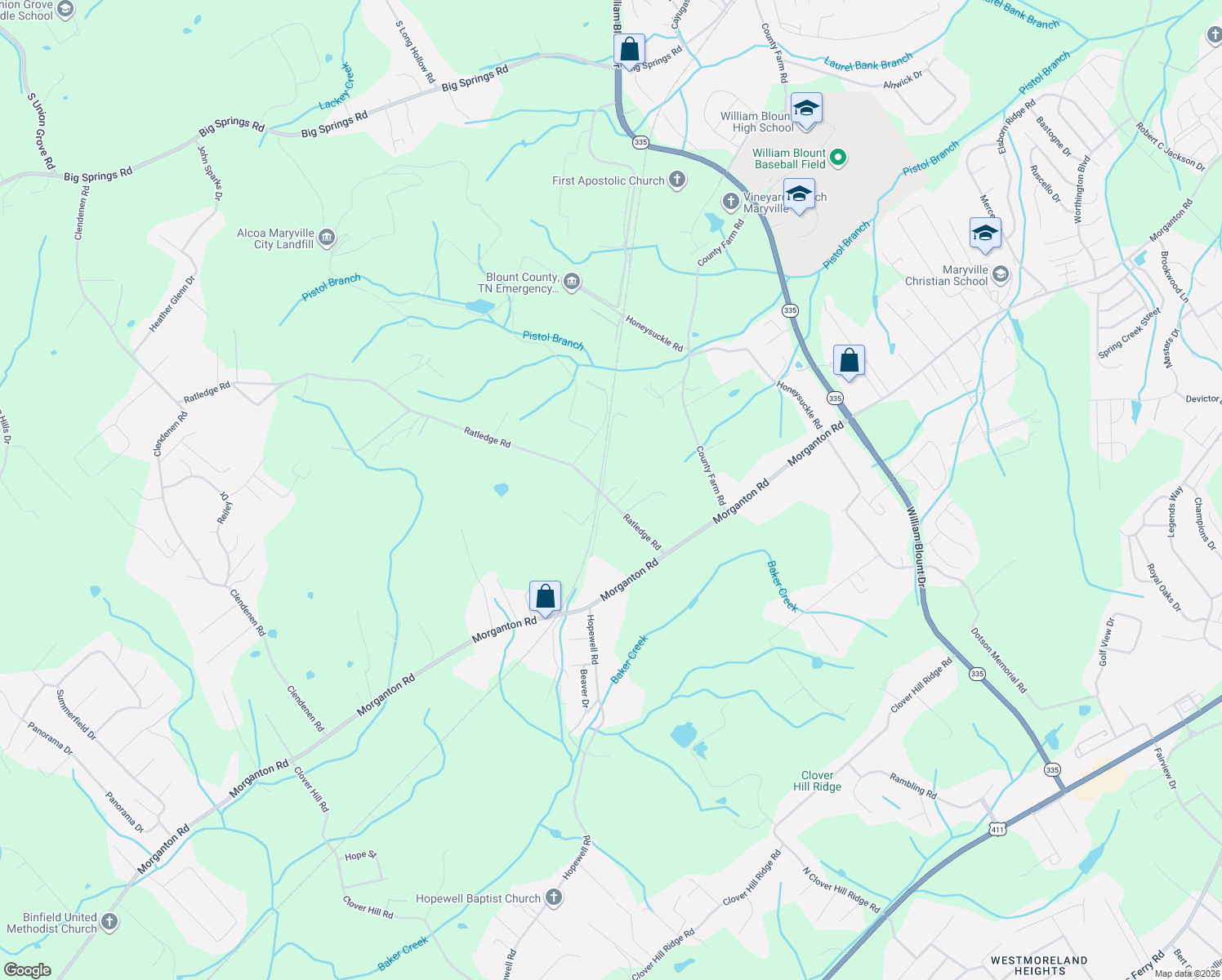 map of restaurants, bars, coffee shops, grocery stores, and more near 151 Dailey Lane in Friendsville